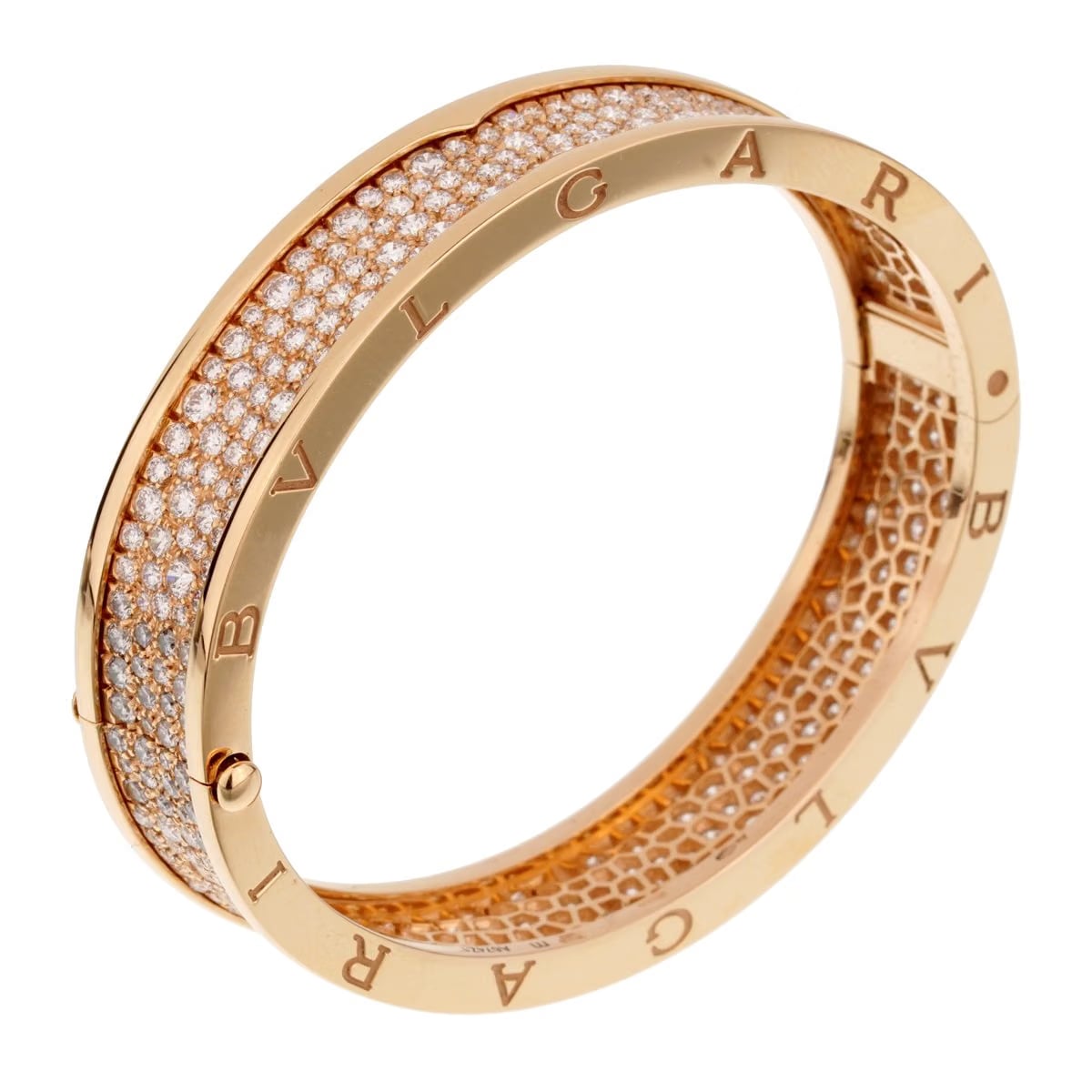 Bvlgari B.Zero1 Pave Diamond 18k Rose Gold Bangle Bracelet