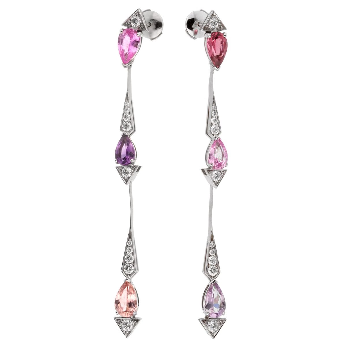Christian Dior Dior Diamond Amethyst Tourmaline Sapphire Drop 18k White Gold Earrings