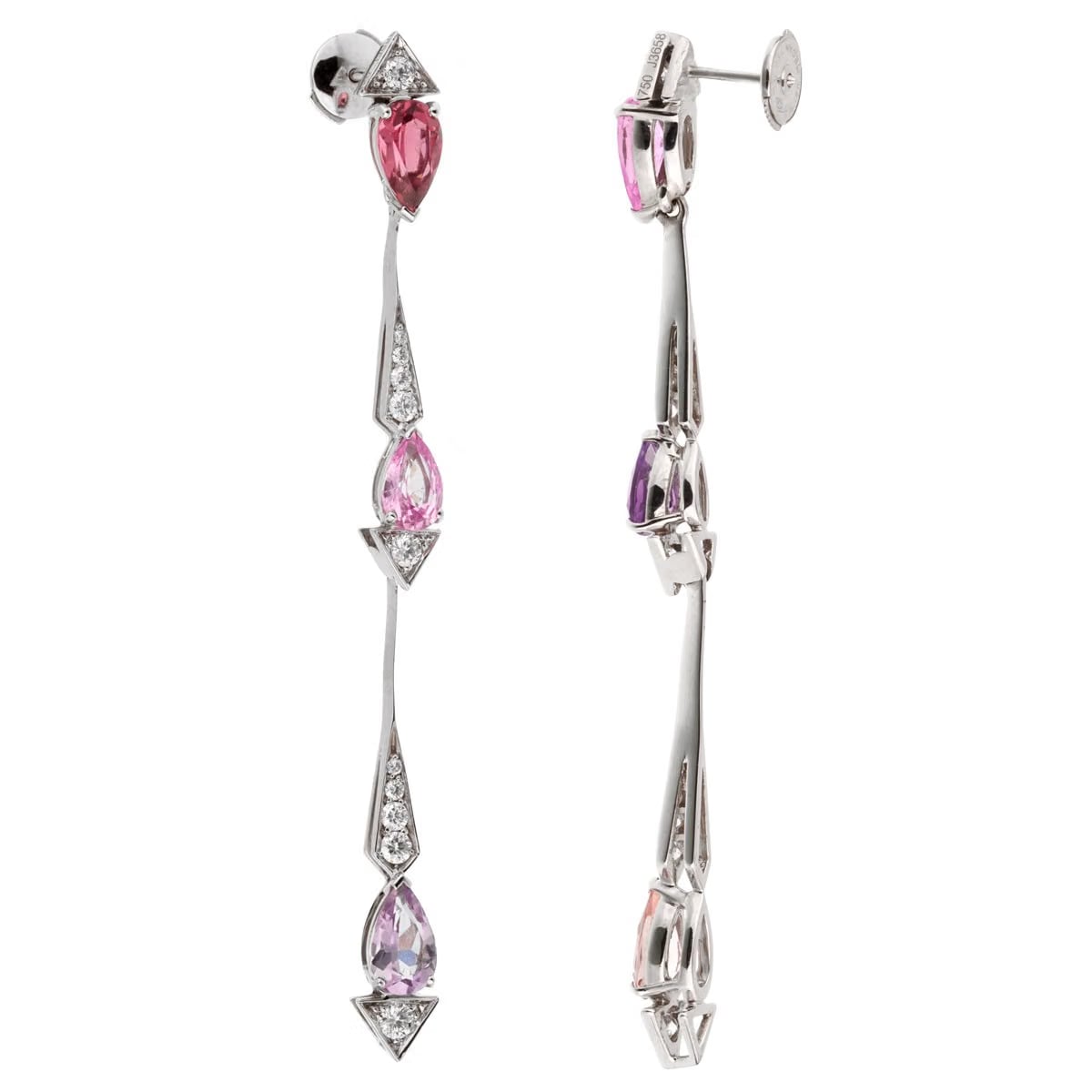 Christian Dior Dior Diamond Amethyst Tourmaline Sapphire Drop 18k White Gold Earrings