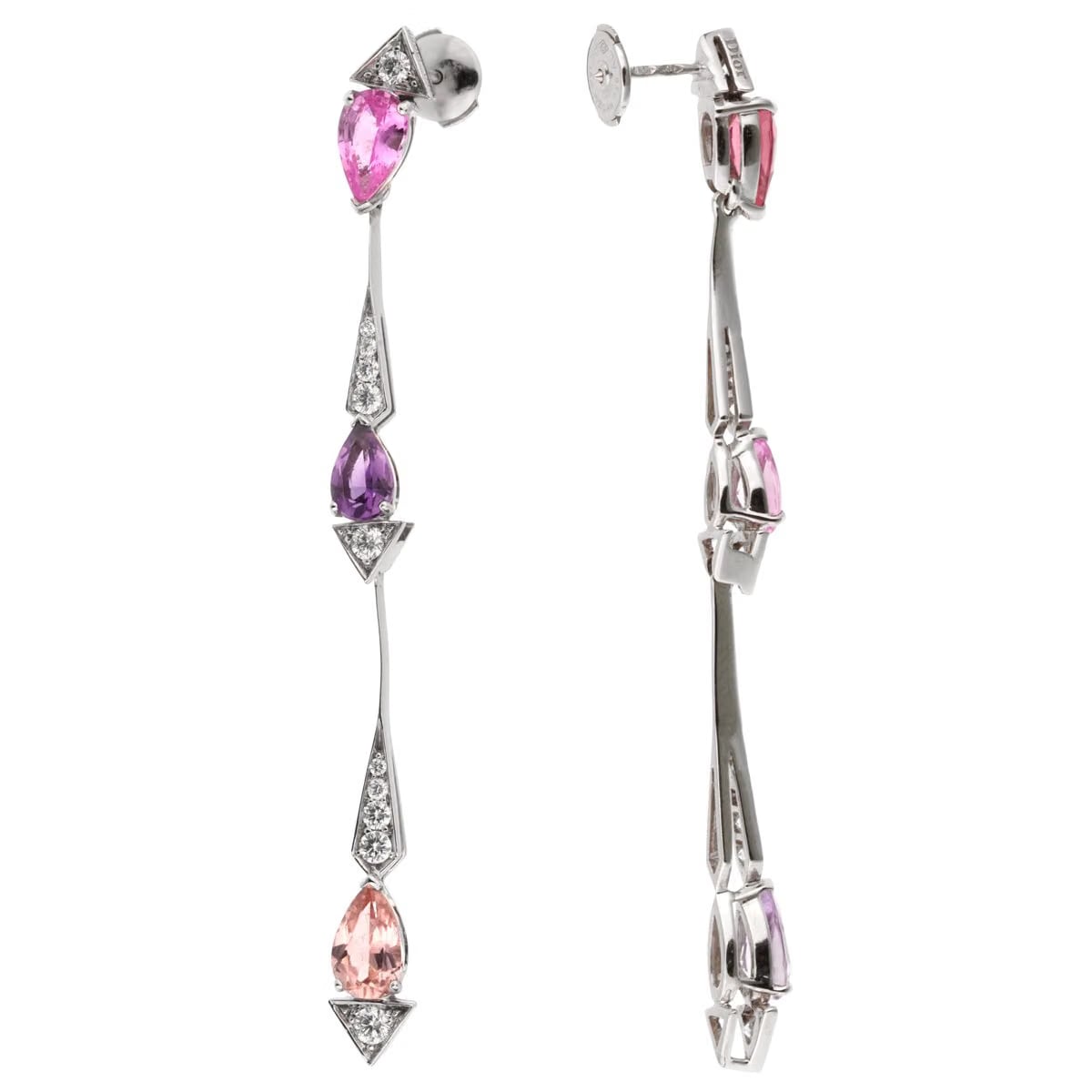 Christian Dior Dior Diamond Amethyst Tourmaline Sapphire Drop 18k White Gold Earrings