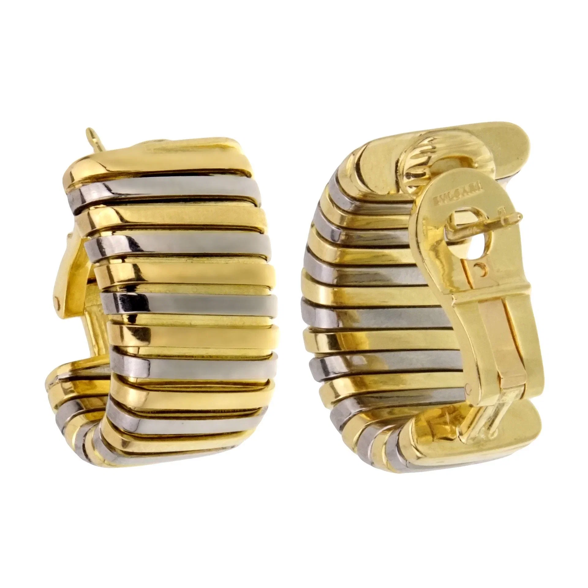 Bvlgari Tubogas 18k Yellow & White Gold Hoop Earrings