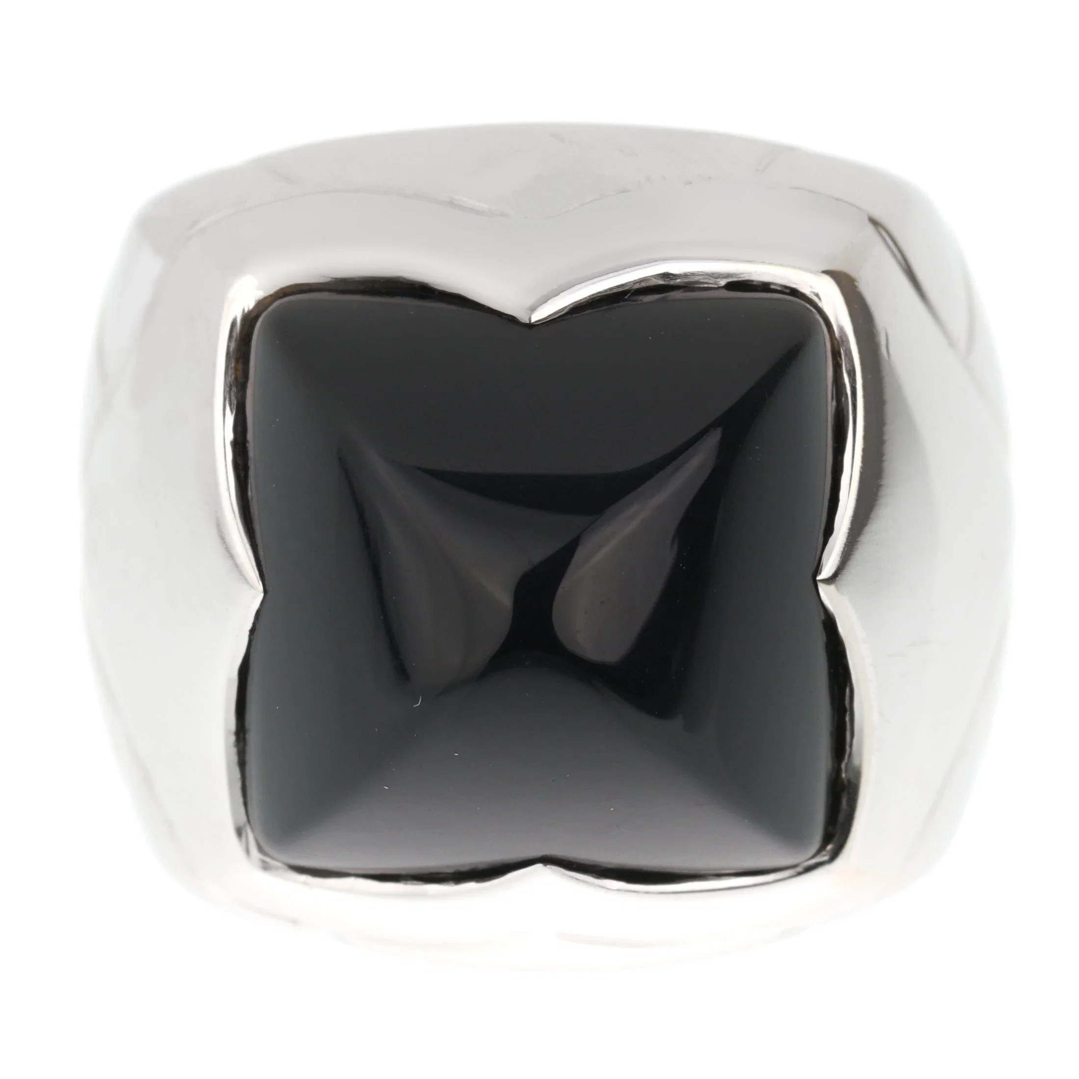 Bvlgari Pyramid Onyx 18k White Gold Cocktail Ring Sz 4 1/2