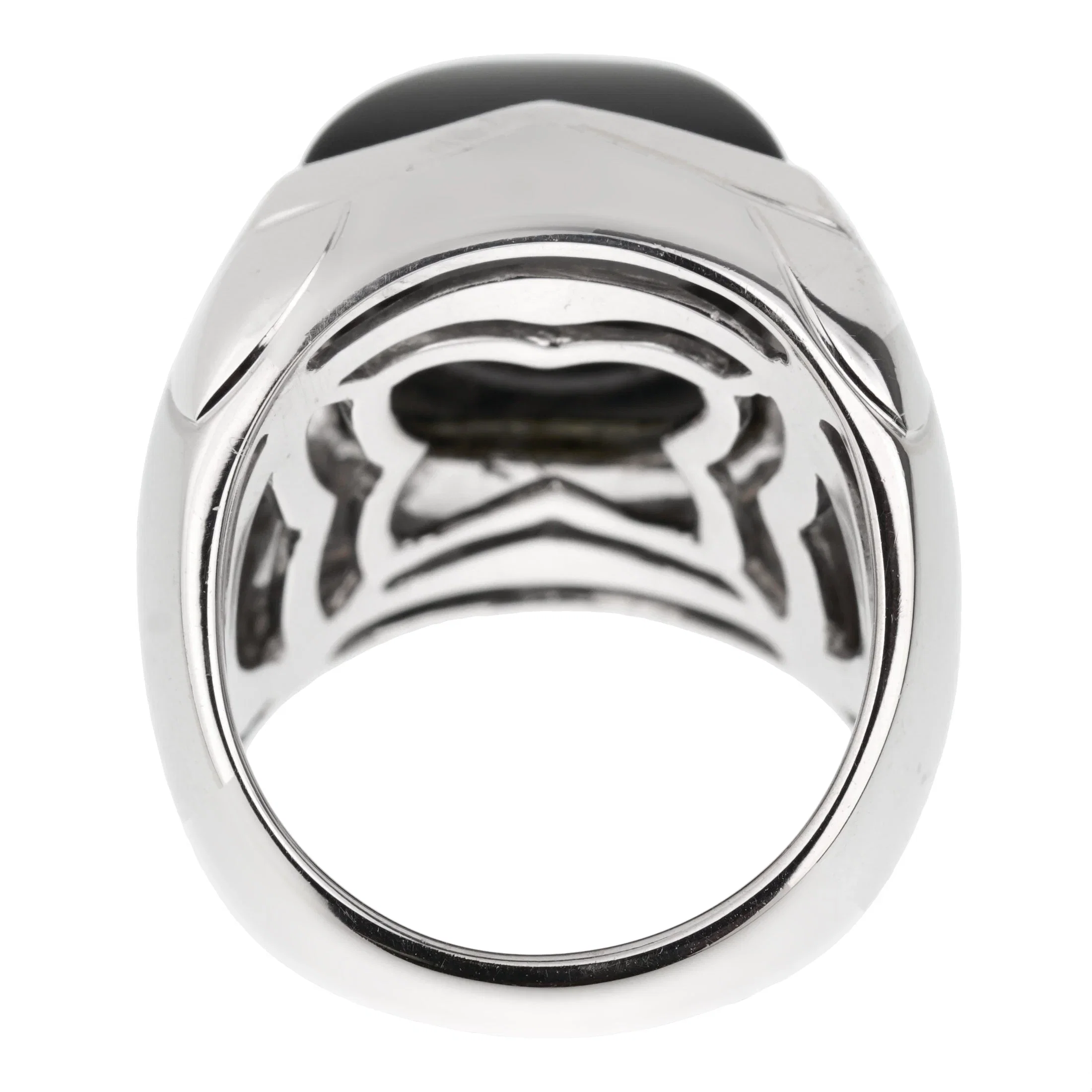 Bvlgari Pyramid Onyx 18k White Gold Cocktail Ring Sz 4 1/2