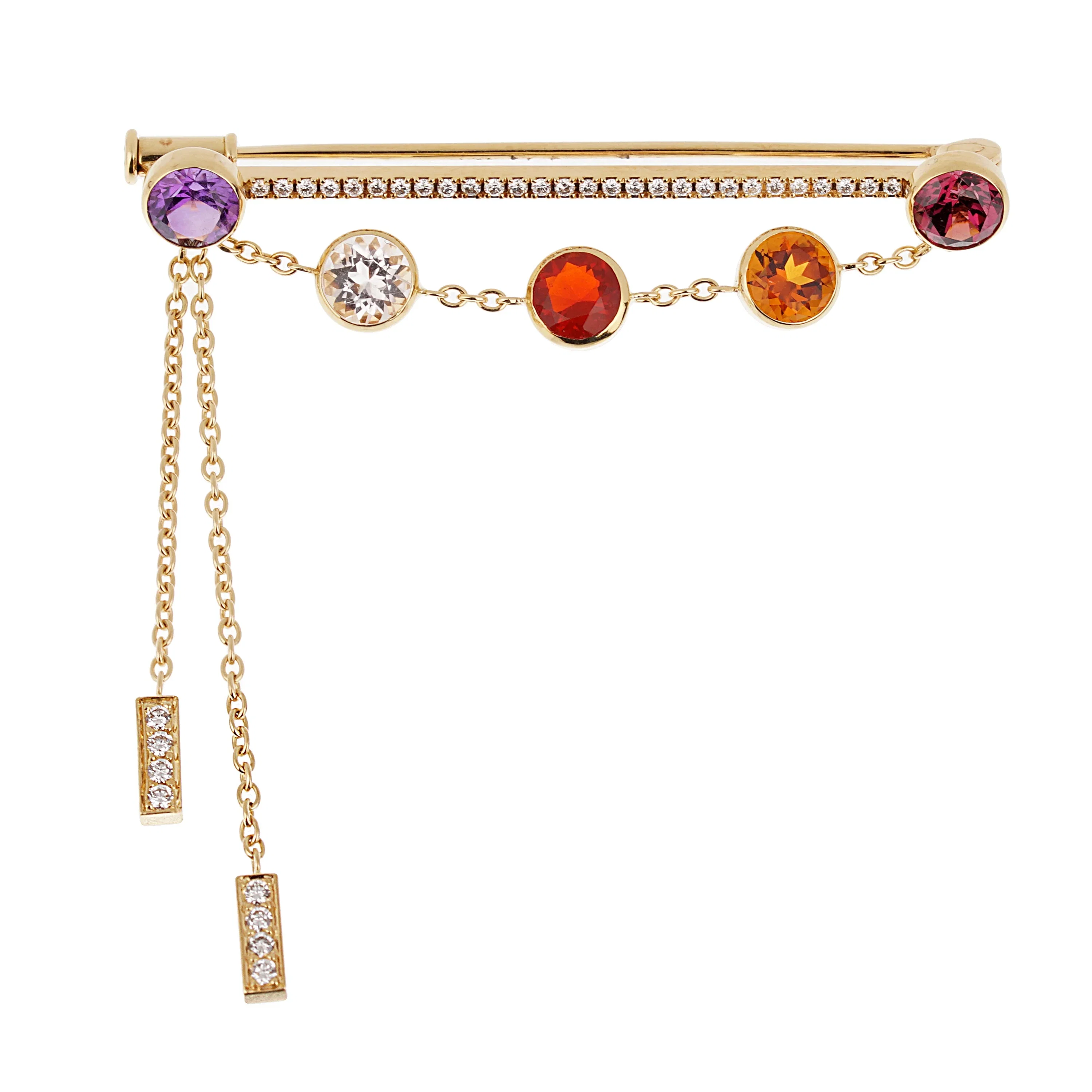Chaumet Diamond Gemstone 18k Yellow Gold Brooch