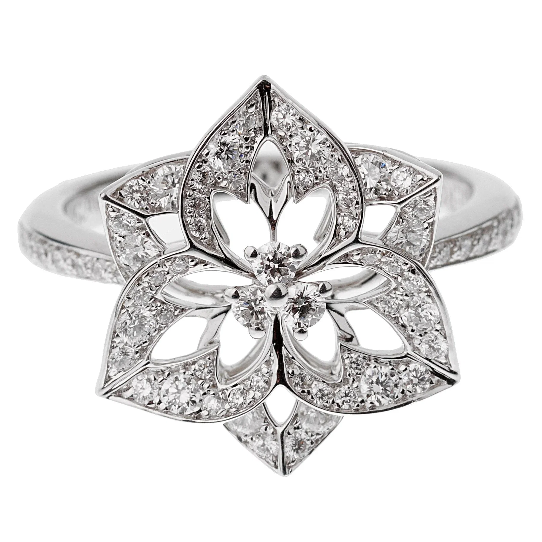 Boucheron Small Flower Diamond 18k White Gold Cocktail Ring Sz 6 3/4