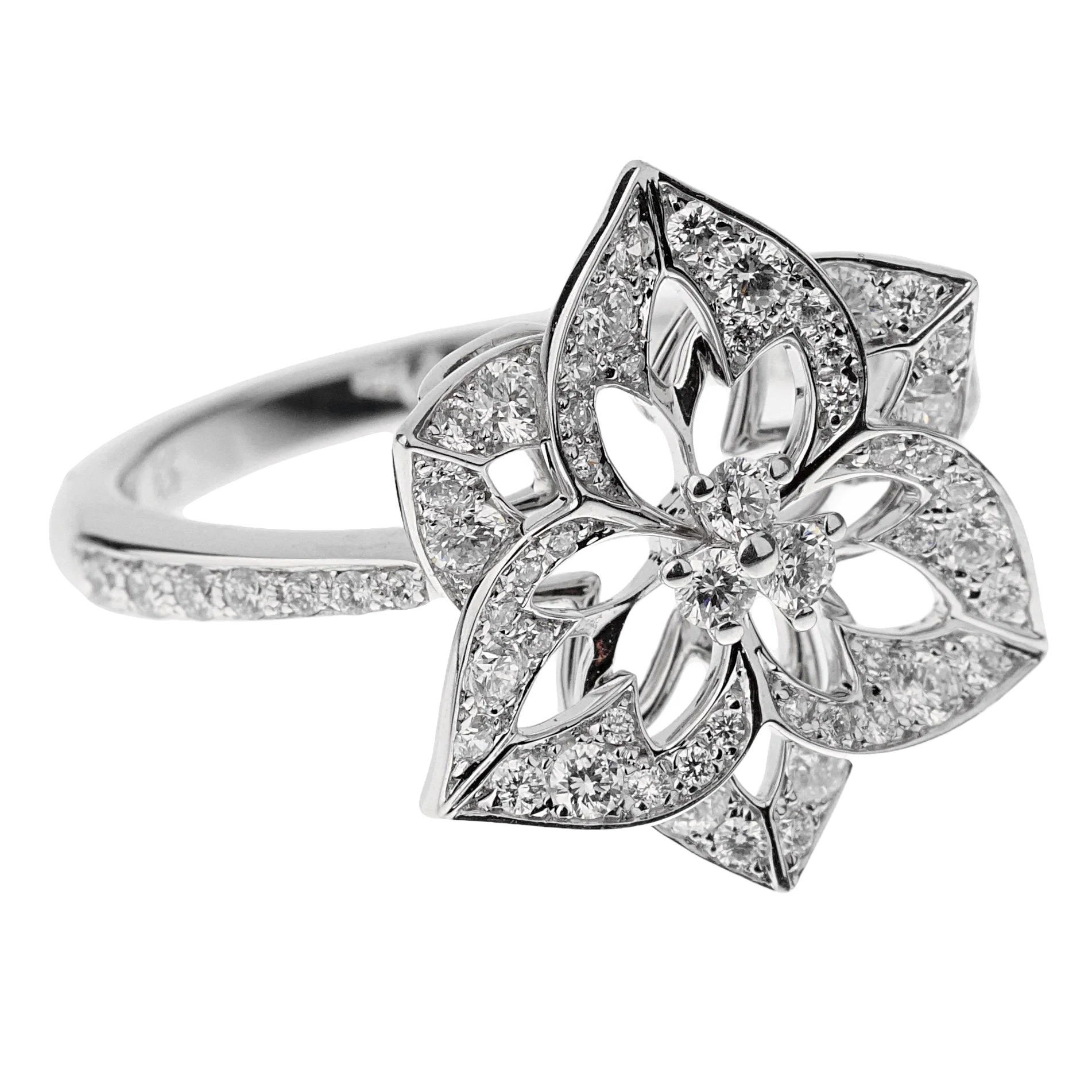 Boucheron Small Flower Diamond 18k White Gold Cocktail Ring Sz 6 3/4