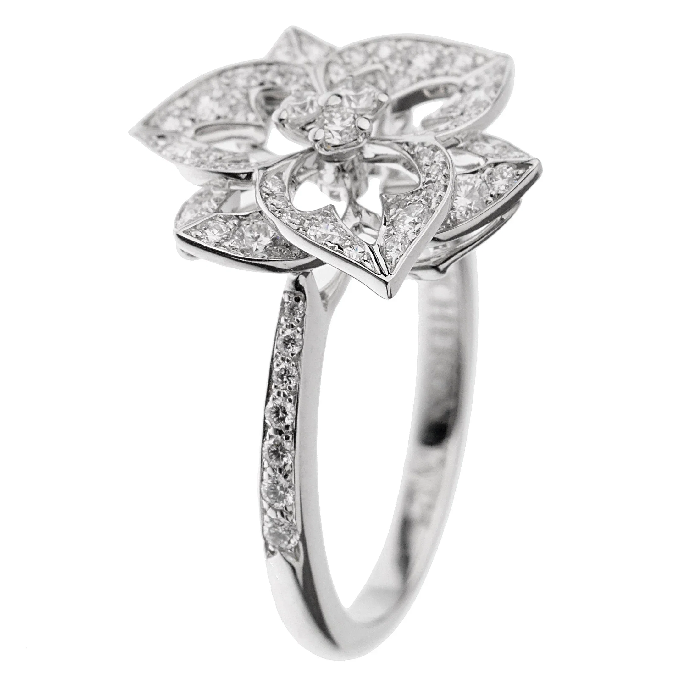 Boucheron Small Flower Diamond 18k White Gold Cocktail Ring Sz 6 3/4