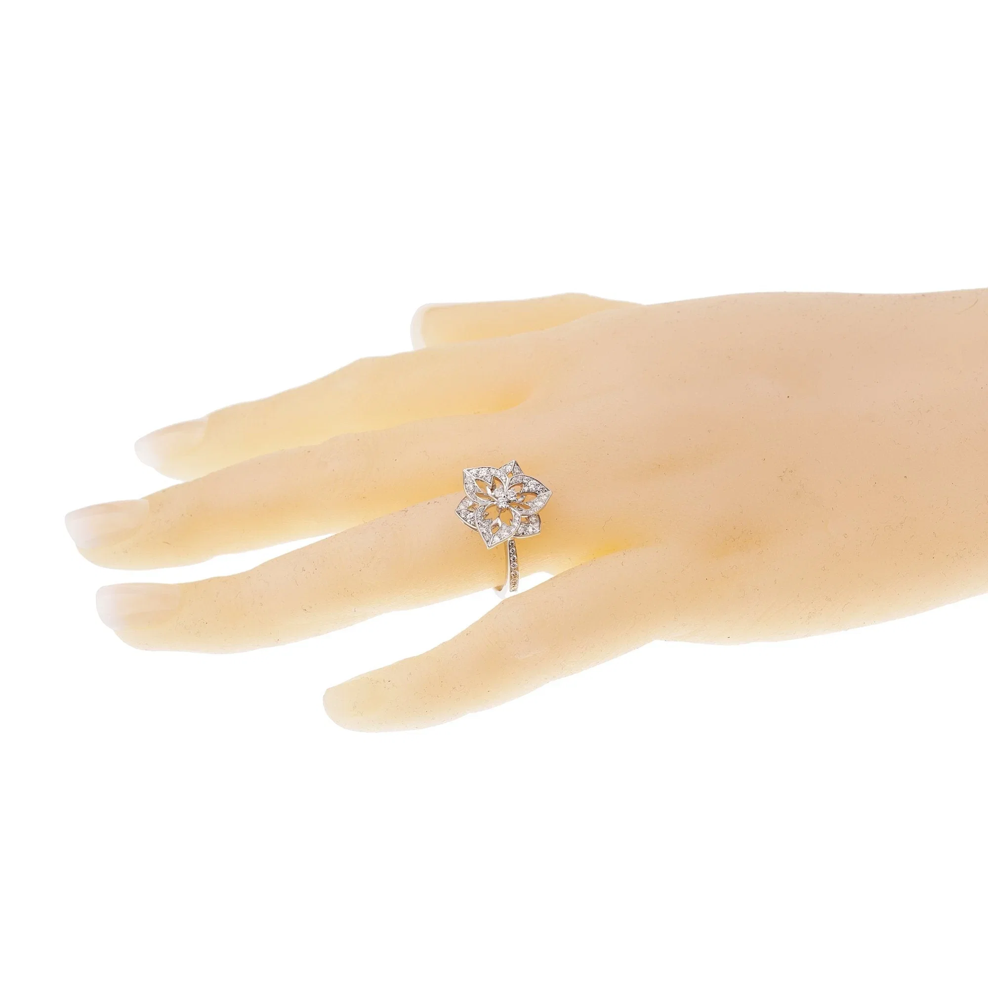Boucheron Small Flower Diamond 18k White Gold Cocktail Ring Sz 6 3/4