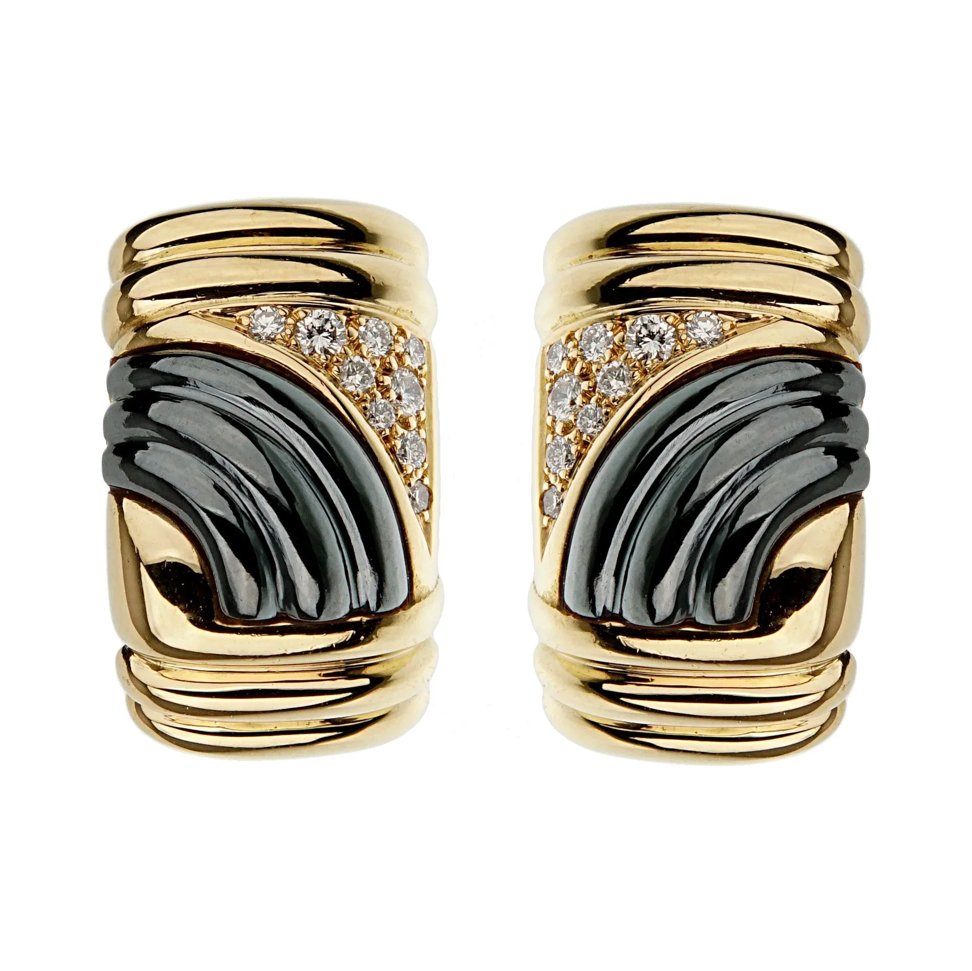 Bvlgari Parentesi Vintage Diamond Hematite 18k Yellow Gold Earrings