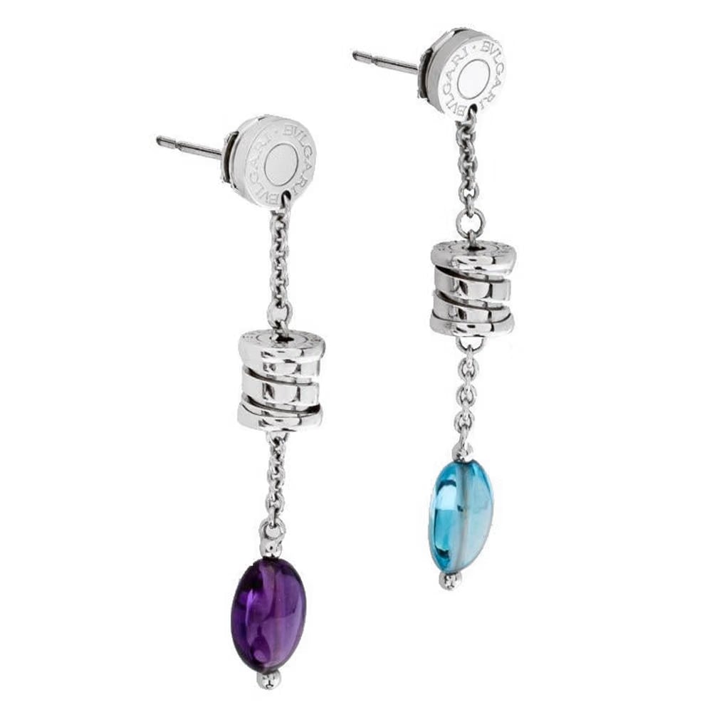 Bvlgari B.Zero1 Charm Blue Topaz Amethyst 18k White Gold Earrings