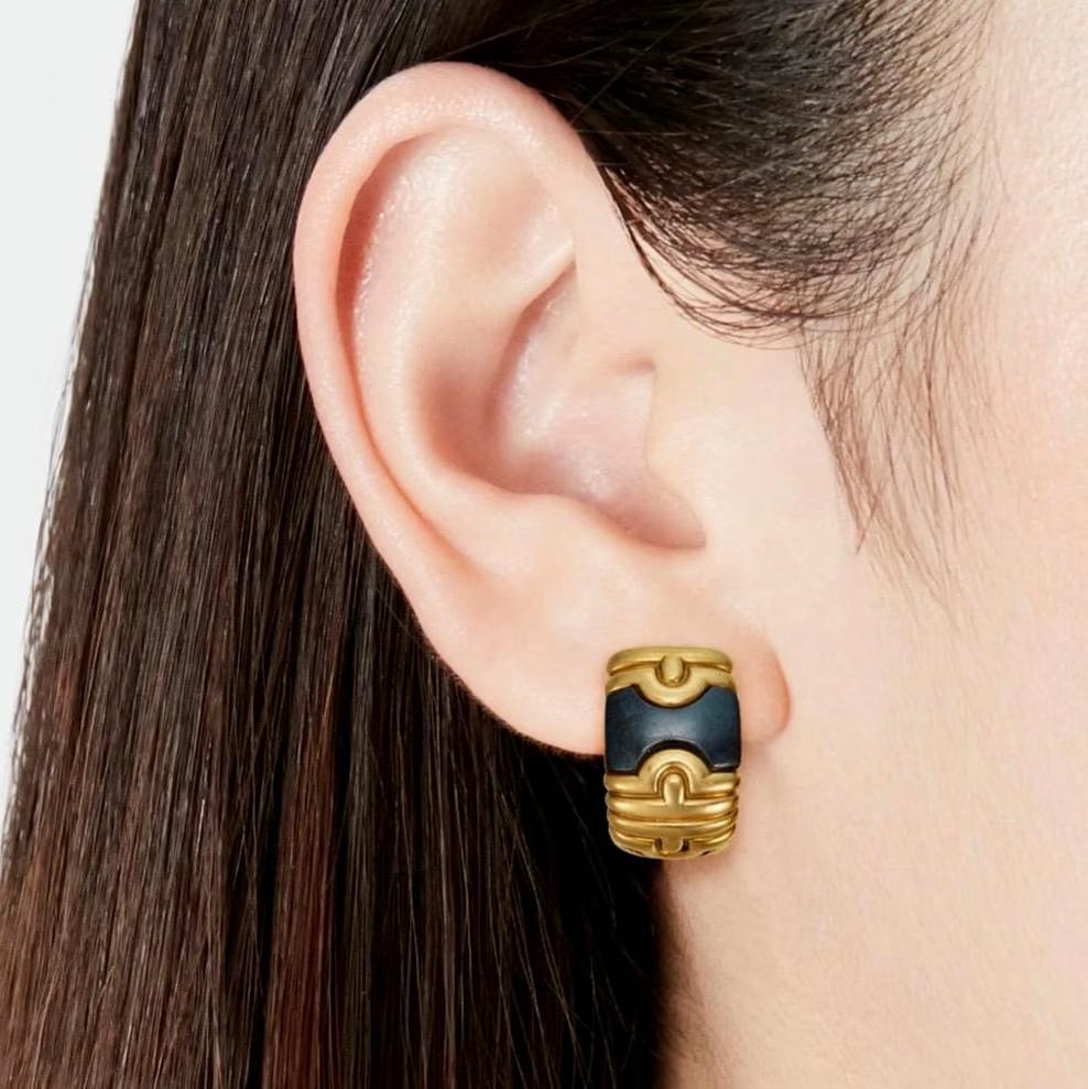 Bvlgari Parentesi Vintage Hematite 18k Yellow Gold Hoop Earrings