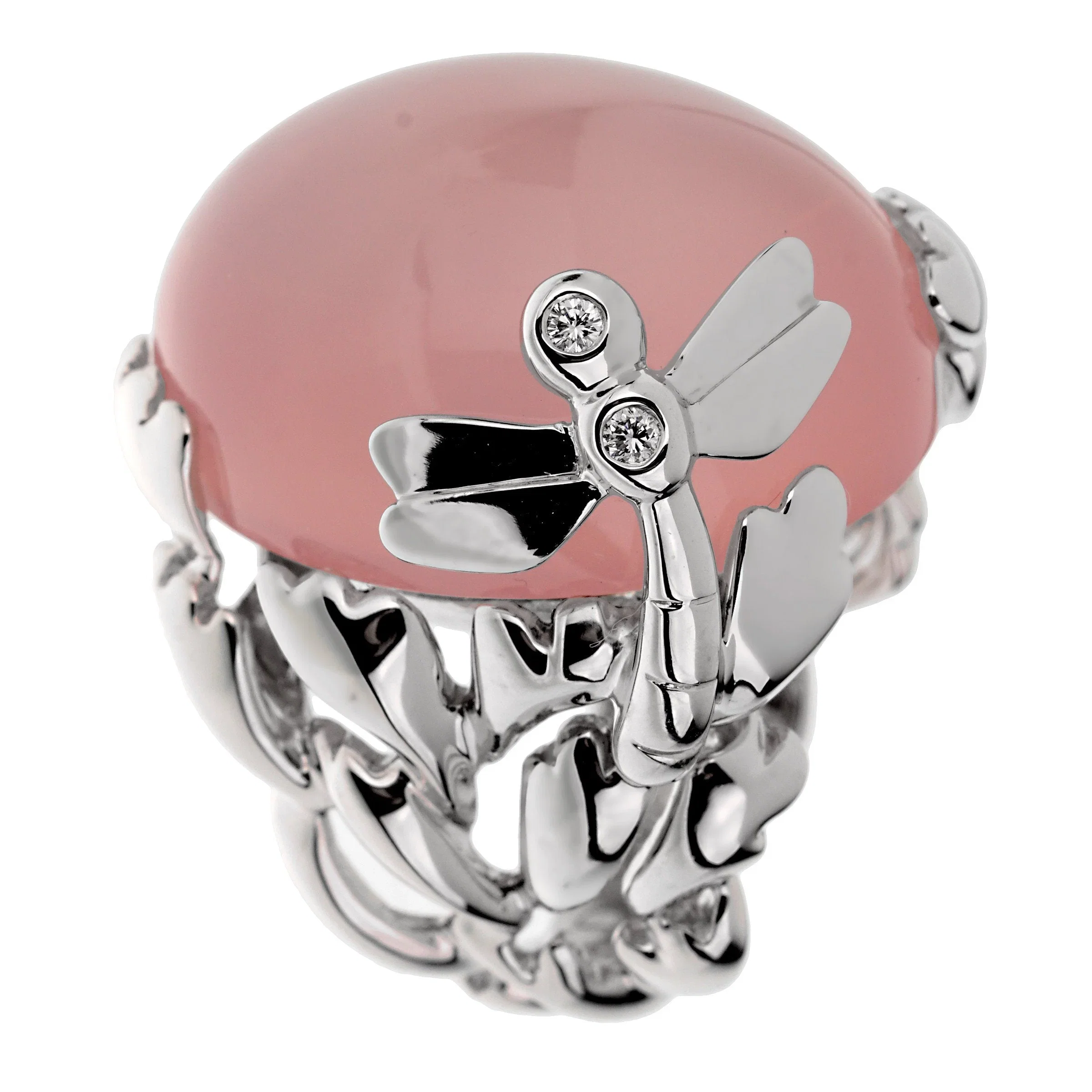 Christian Dior Dior Pink Quartz Diamond 18k White Gold Cocktail Ring Sz 5 1/2
