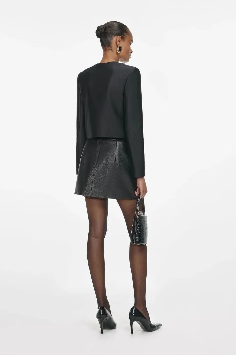 Self-Portrait Taffeta Embellished Trim Cropped Jacket in Black
