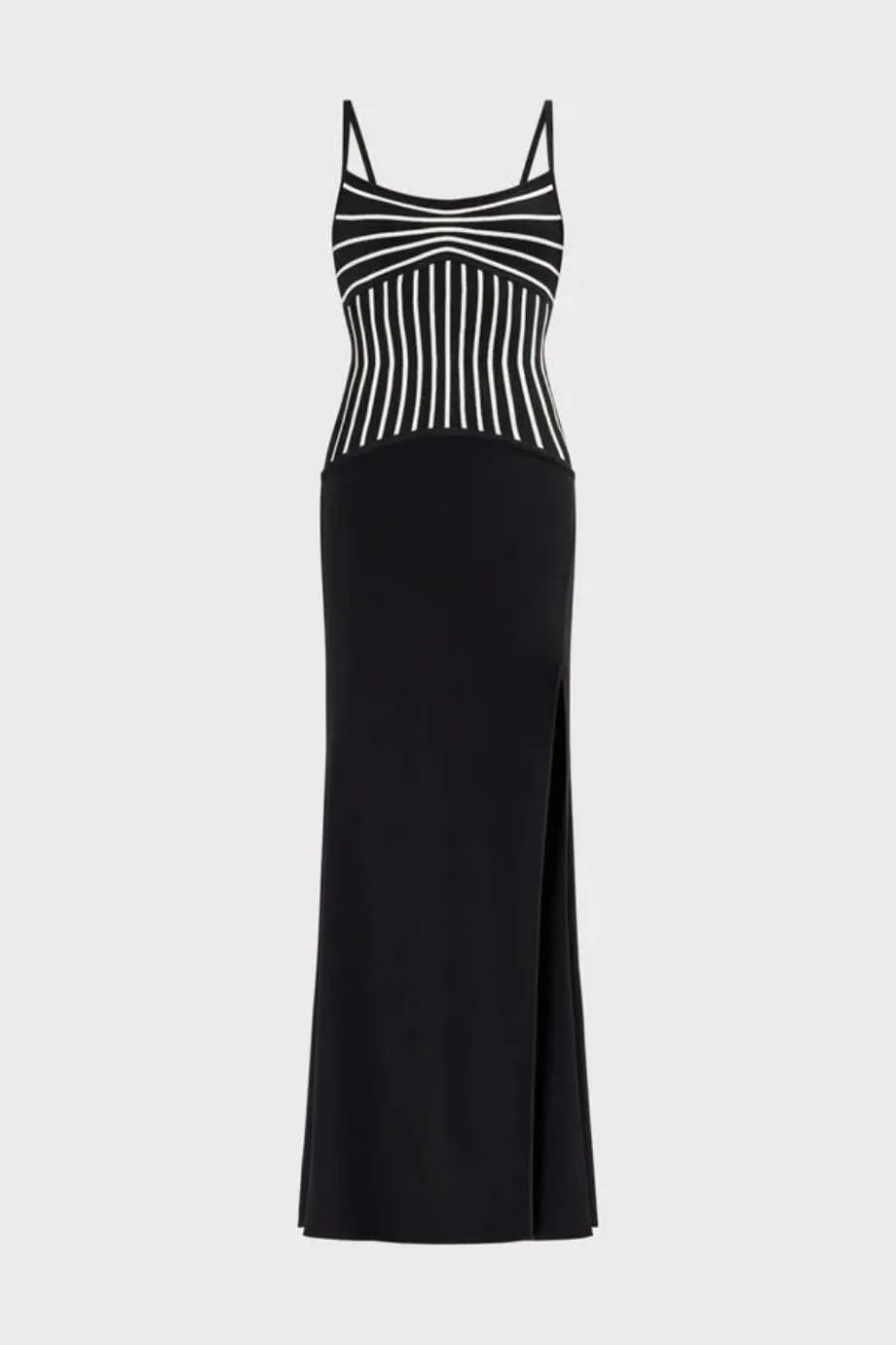Hervé Léger Ophelia Sleeveless Thigh Slit Knit Maxi Dress In Black