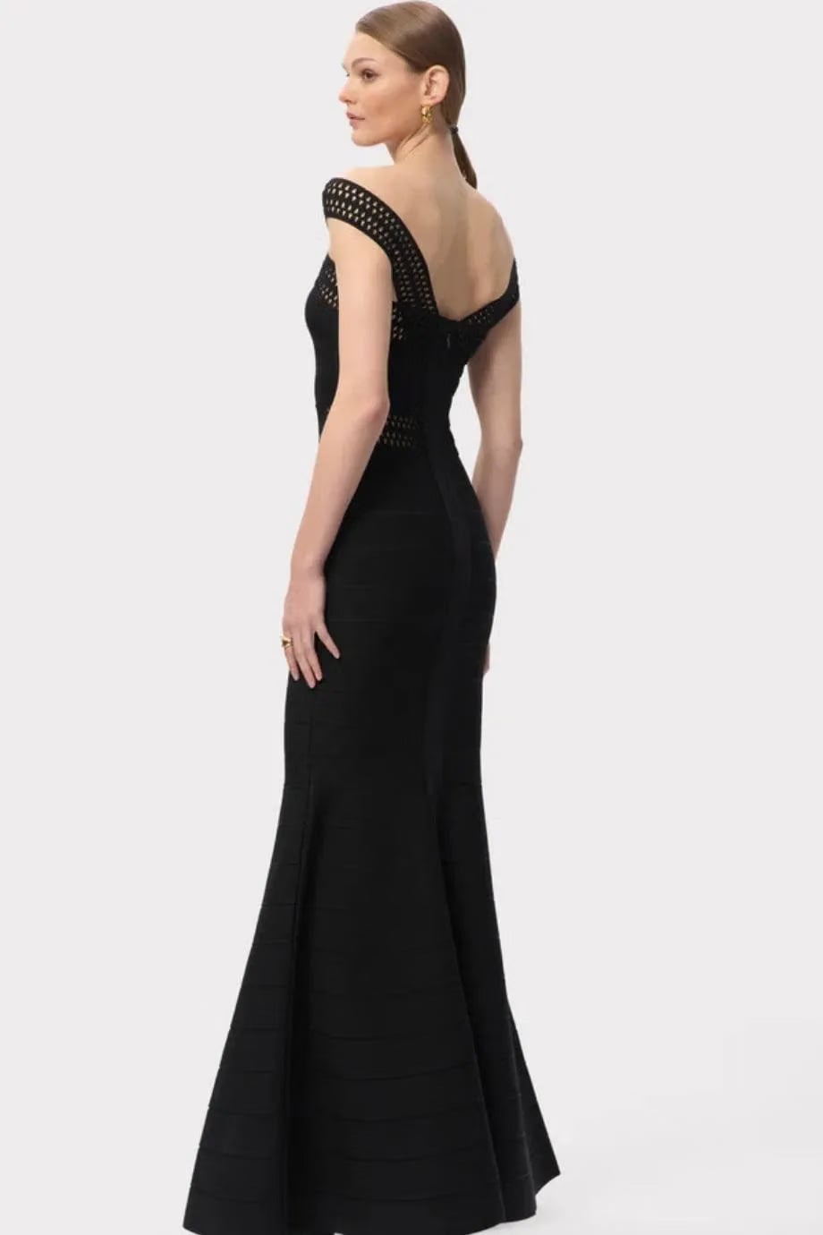 Hervé Léger Octavia Off Shoulder Knit Bandage Maxi Dress In Black