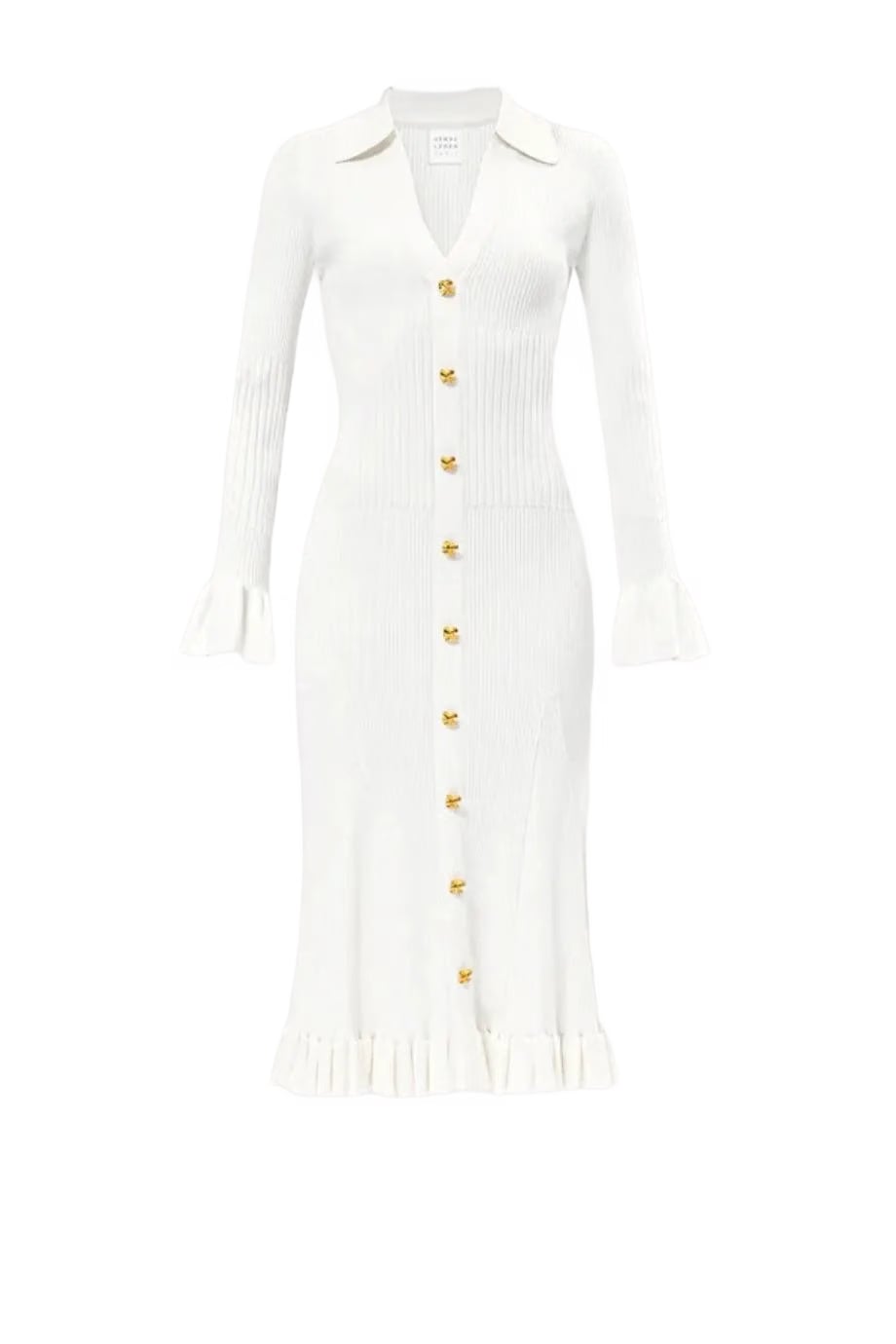 Hervé Léger Hallie Long Sleeves V Neck Knit Midi Dress In Cream