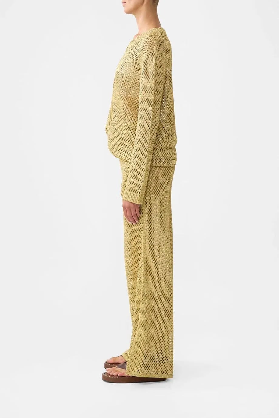 Camilla Ottoman Dynasty Wide Legged Flare Knit Pants in Beige