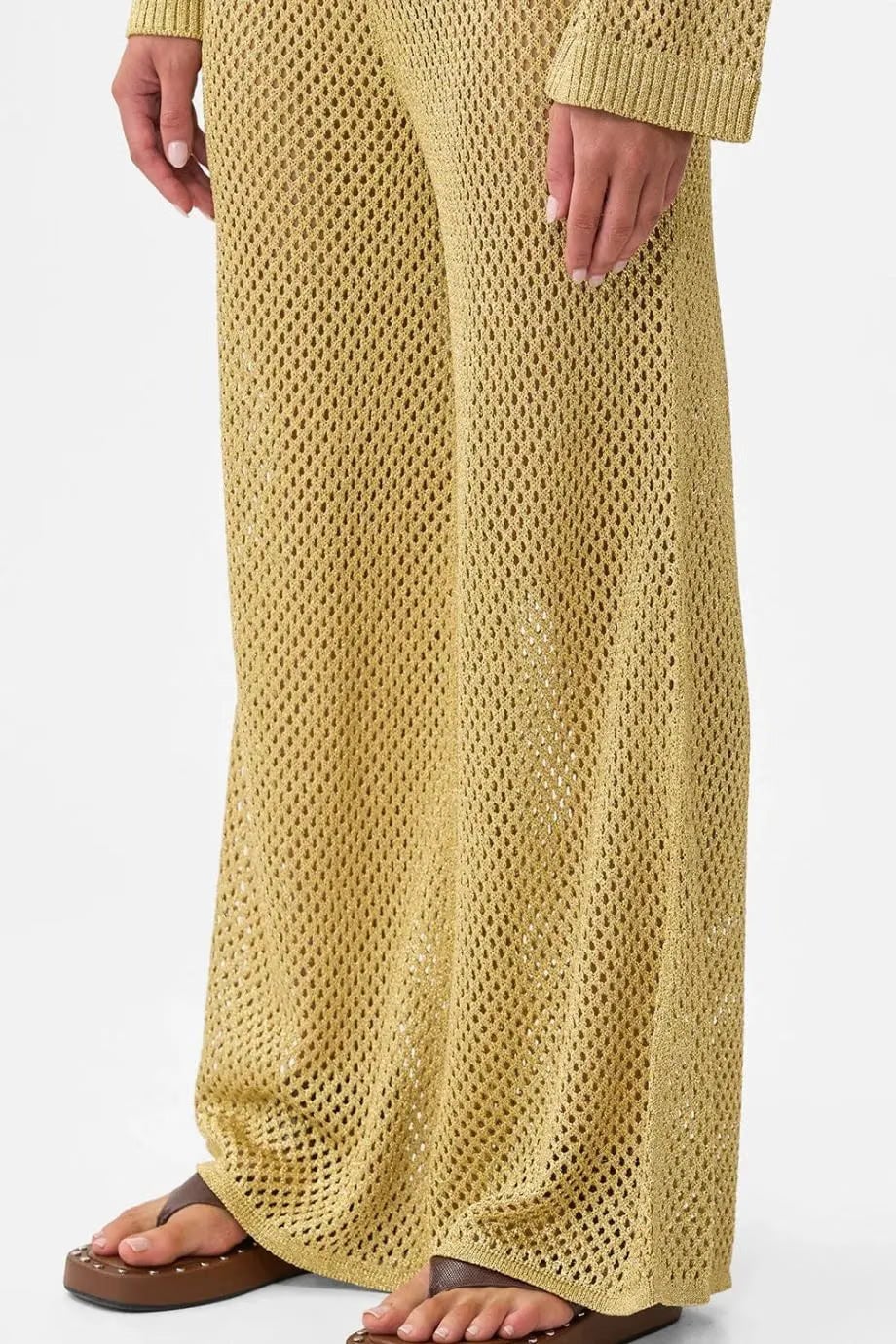Camilla Ottoman Dynasty Wide Legged Flare Knit Pants in Beige