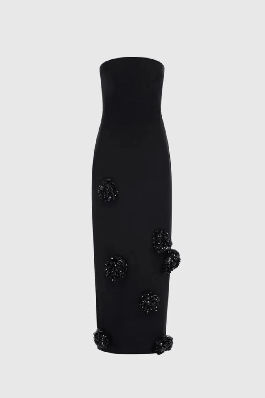 Leo Lin Rayna Embellished Wool Silk Blend Bustier Maxi Dress in Black