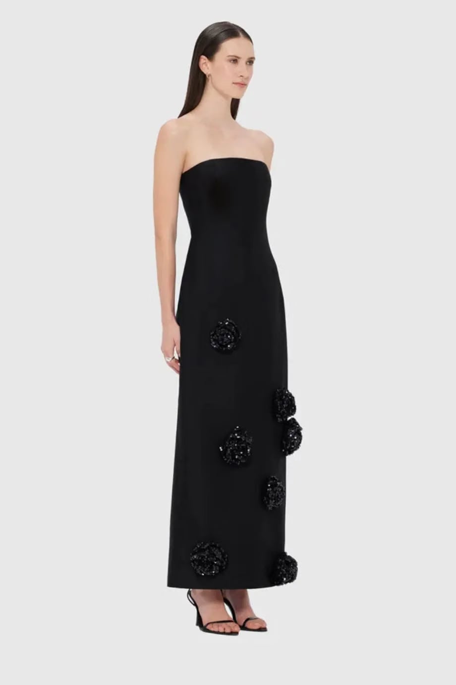Leo Lin Rayna Embellished Wool Silk Blend Bustier Maxi Dress in Black