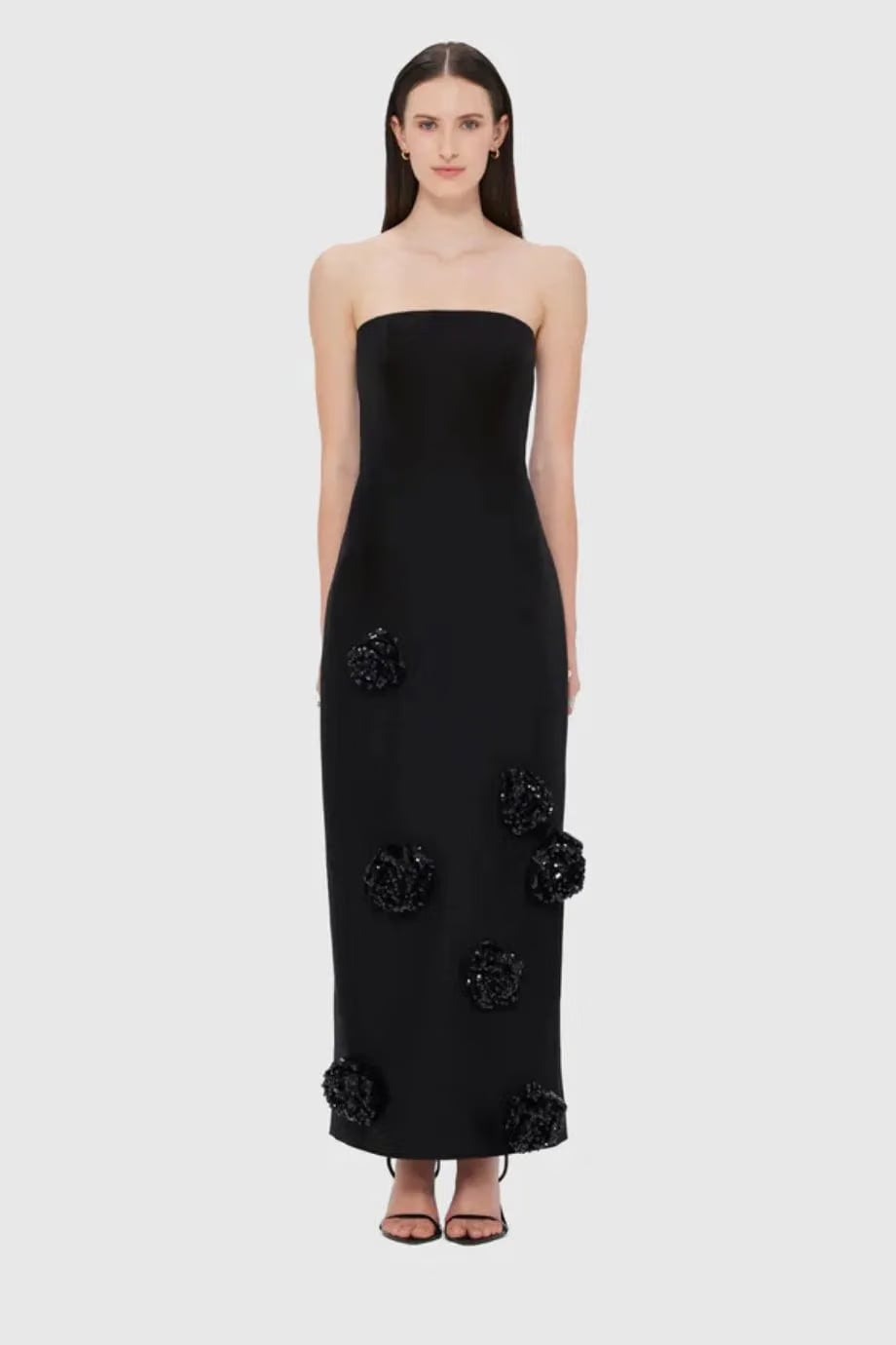 Leo Lin Rayna Embellished Wool Silk Blend Bustier Maxi Dress in Black