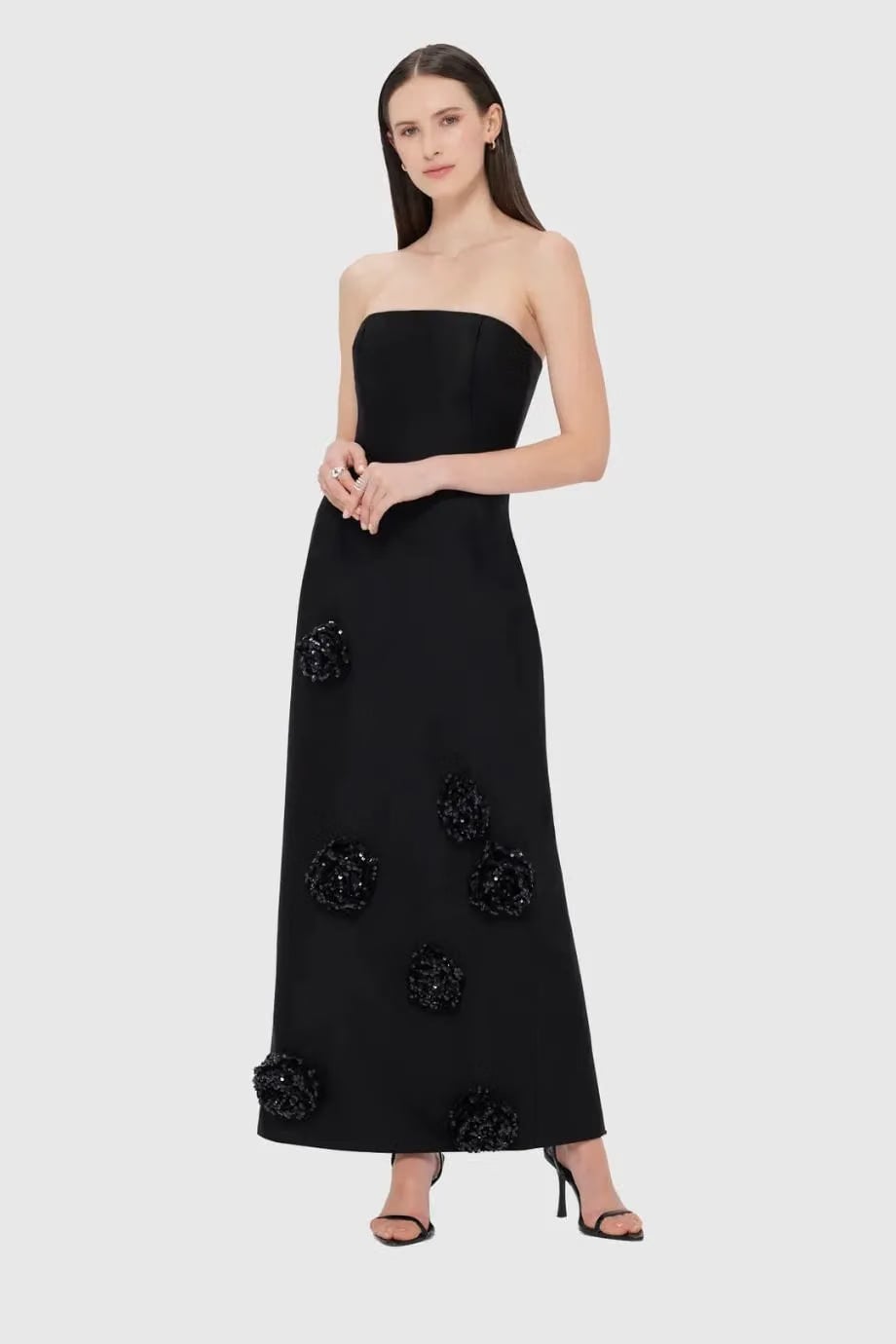 Leo Lin Rayna Embellished Wool Silk Blend Bustier Maxi Dress in Black