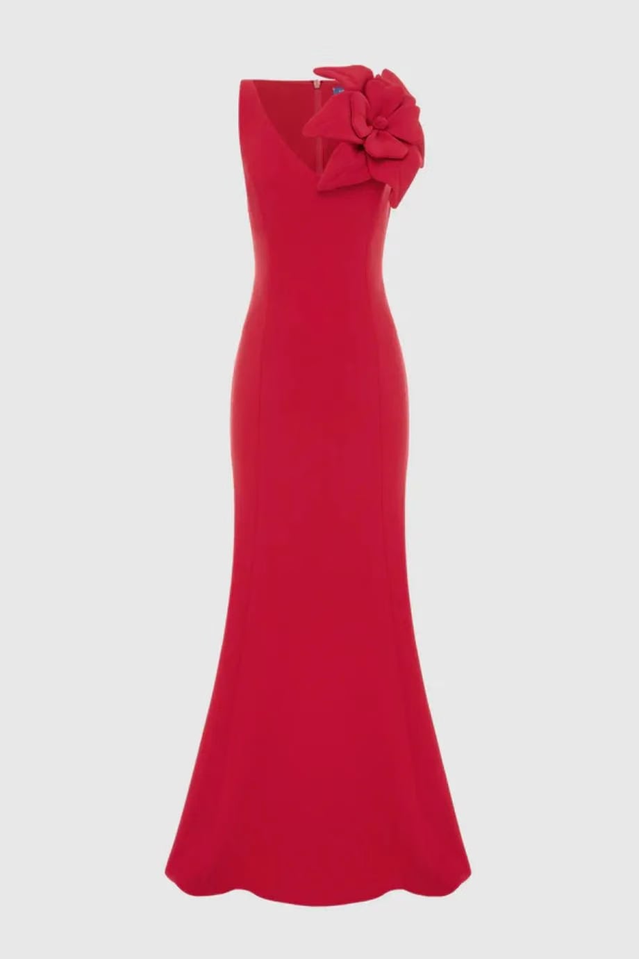 Leo Lin Eugenie Sleeveless Silk Slip Maxi Dress With Floral Applique in Red