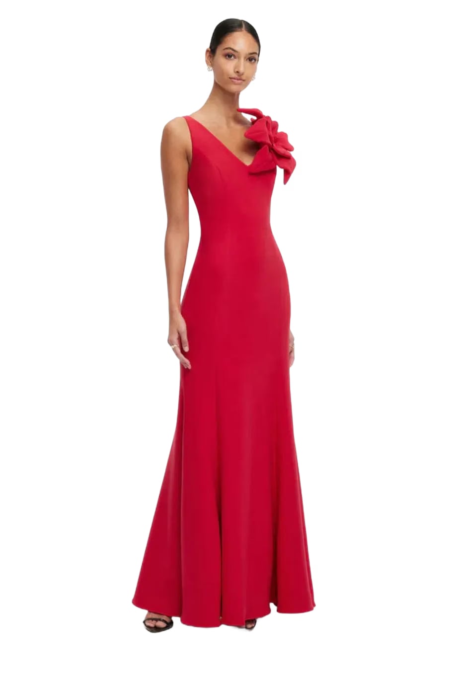 Leo Lin Eugenie Sleeveless Silk Slip Maxi Dress With Floral Applique in Red