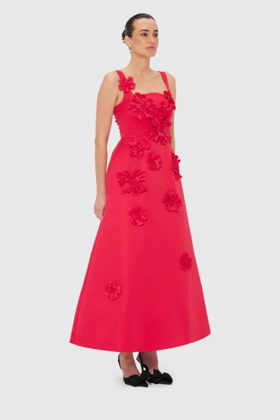 Leo Lin Rianne Floral Applique Sleeveless Maxi Dress in Red