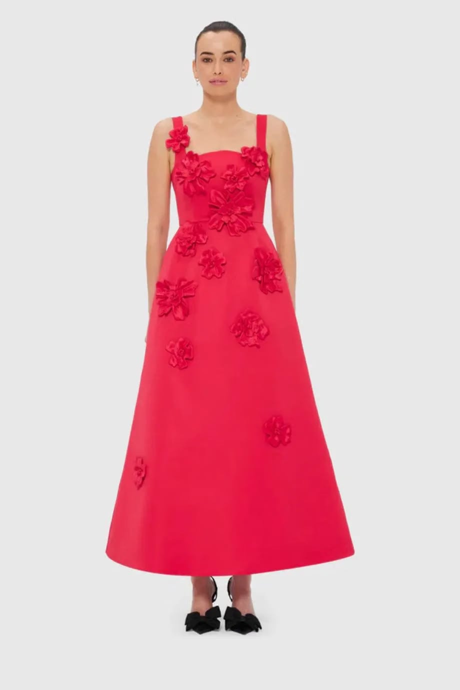 Leo Lin Rianne Floral Applique Sleeveless Maxi Dress in Red