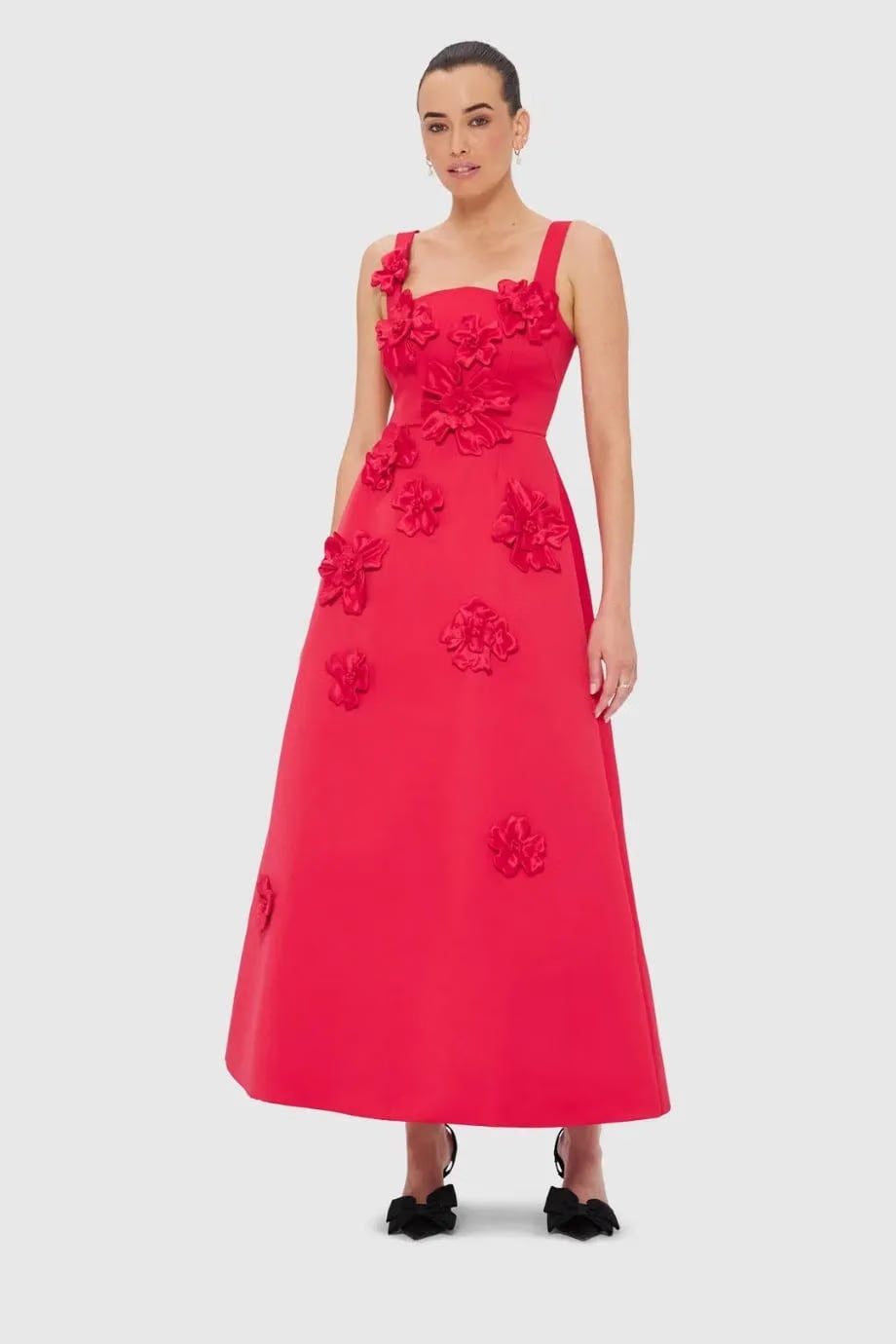 Leo Lin Rianne Floral Applique Sleeveless Maxi Dress in Red