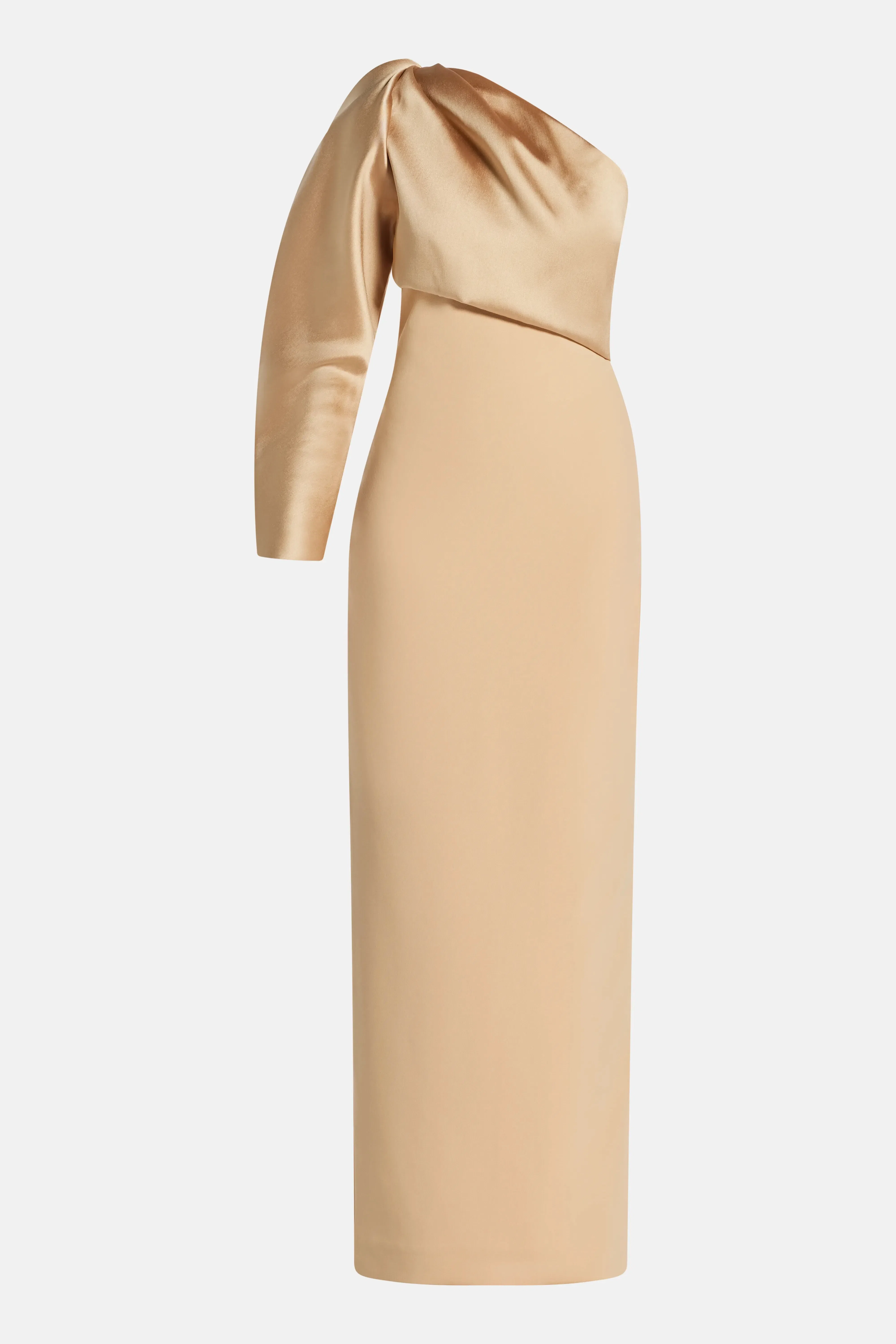 Solace London Tally One Shoulder Puff Sleeves Evening Dress in Beige