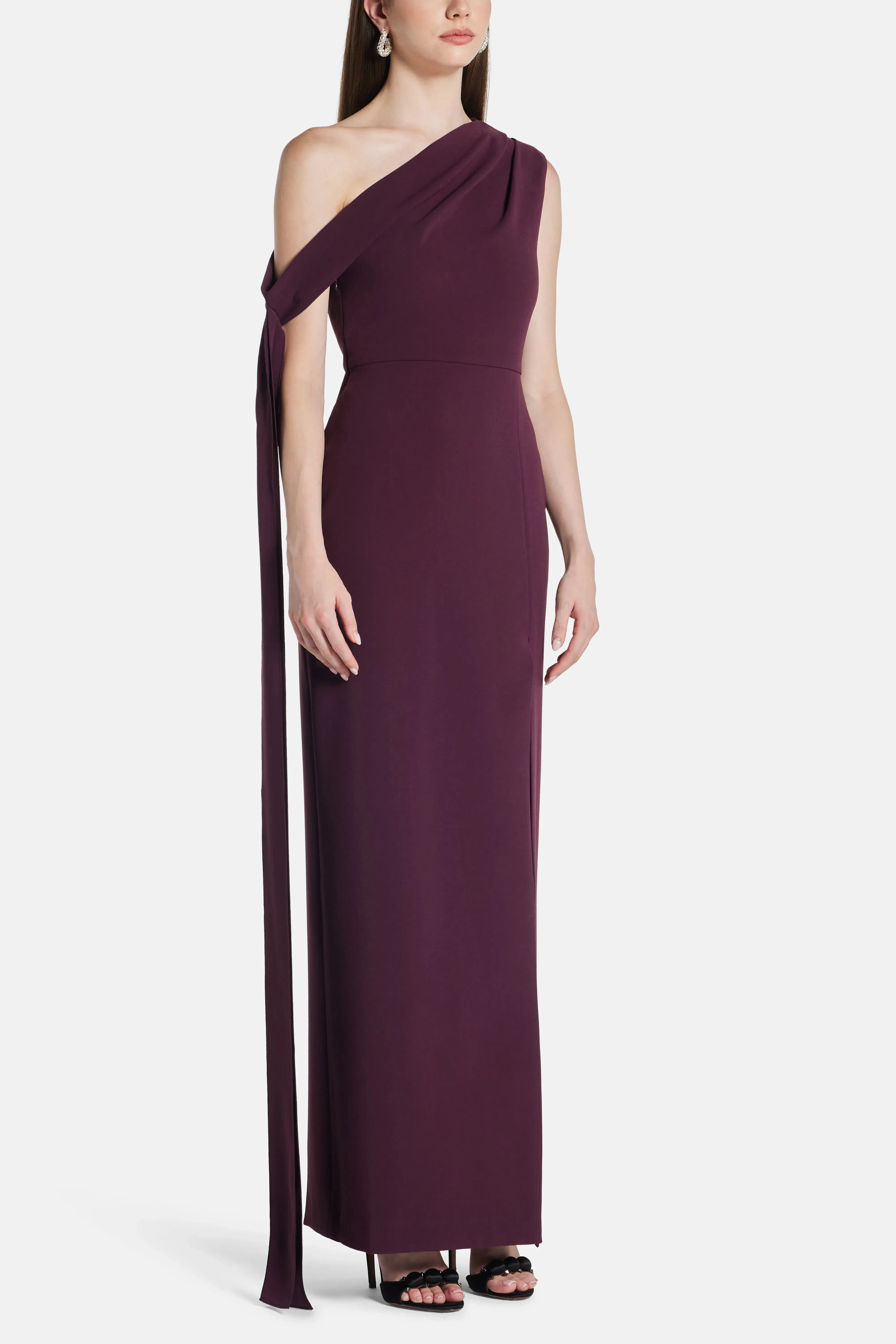 Solace London Irina One Shoulder Evening Dress in Burgundy
