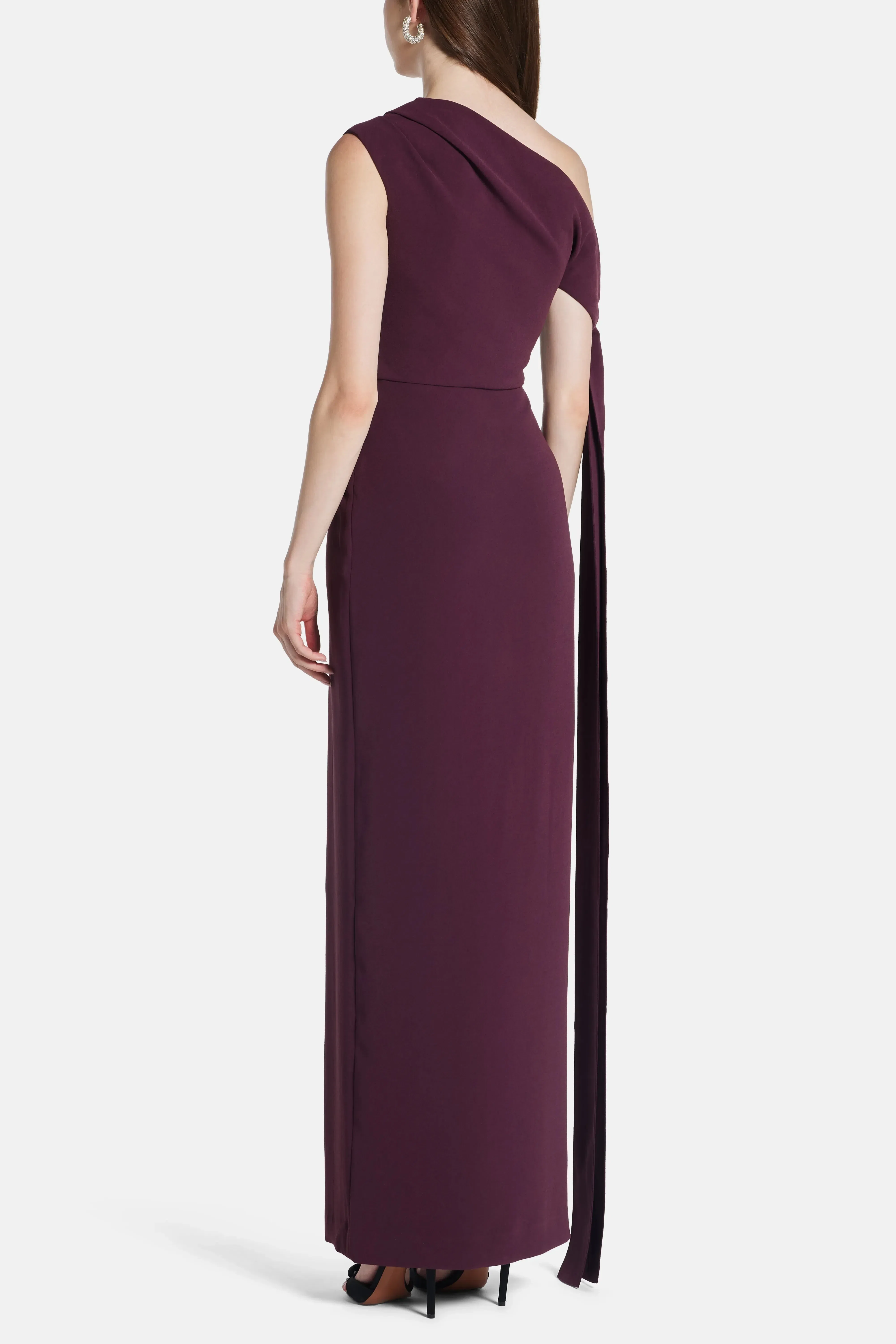 Solace London Irina One Shoulder Evening Dress in Burgundy