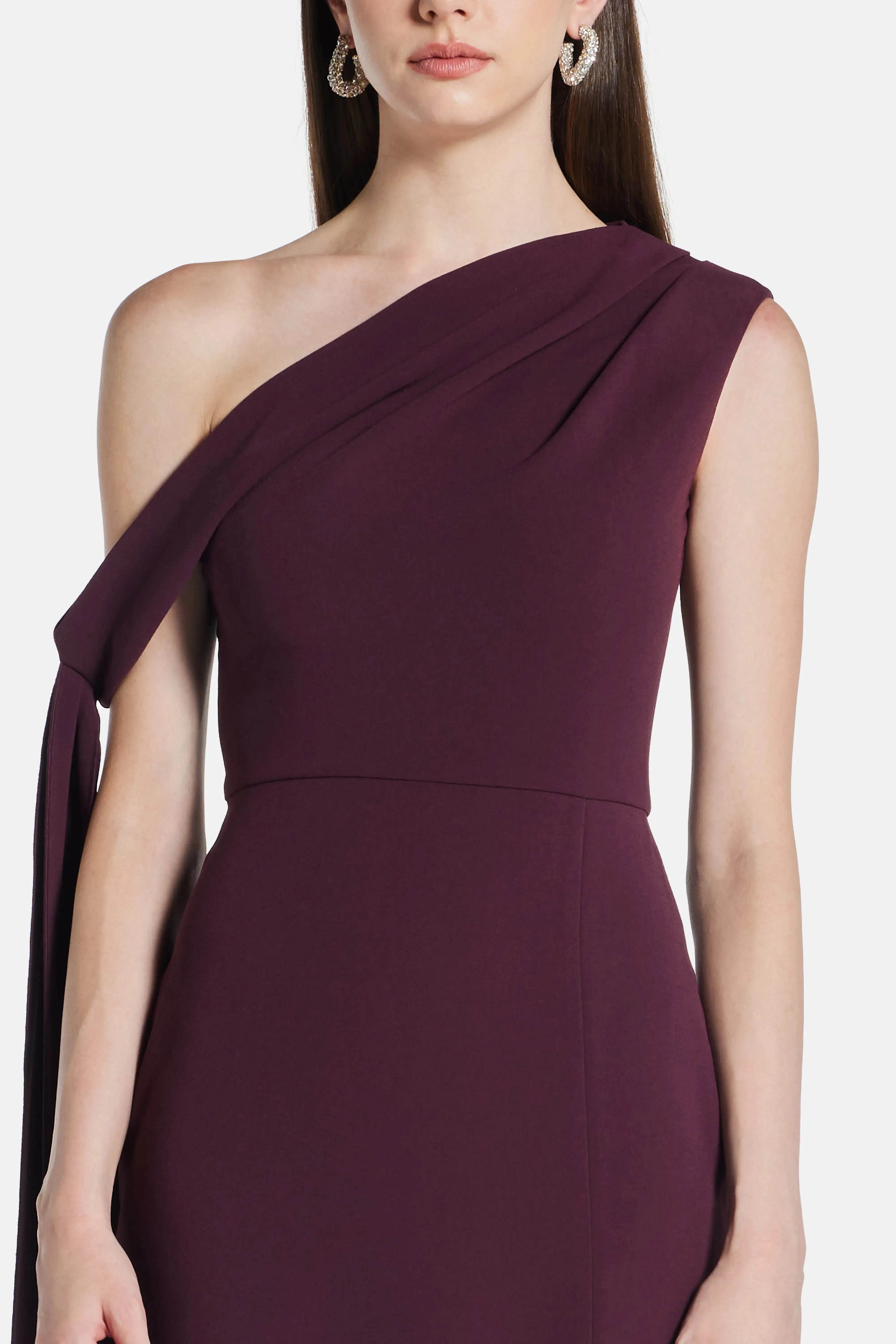 Solace London Irina One Shoulder Evening Dress in Burgundy