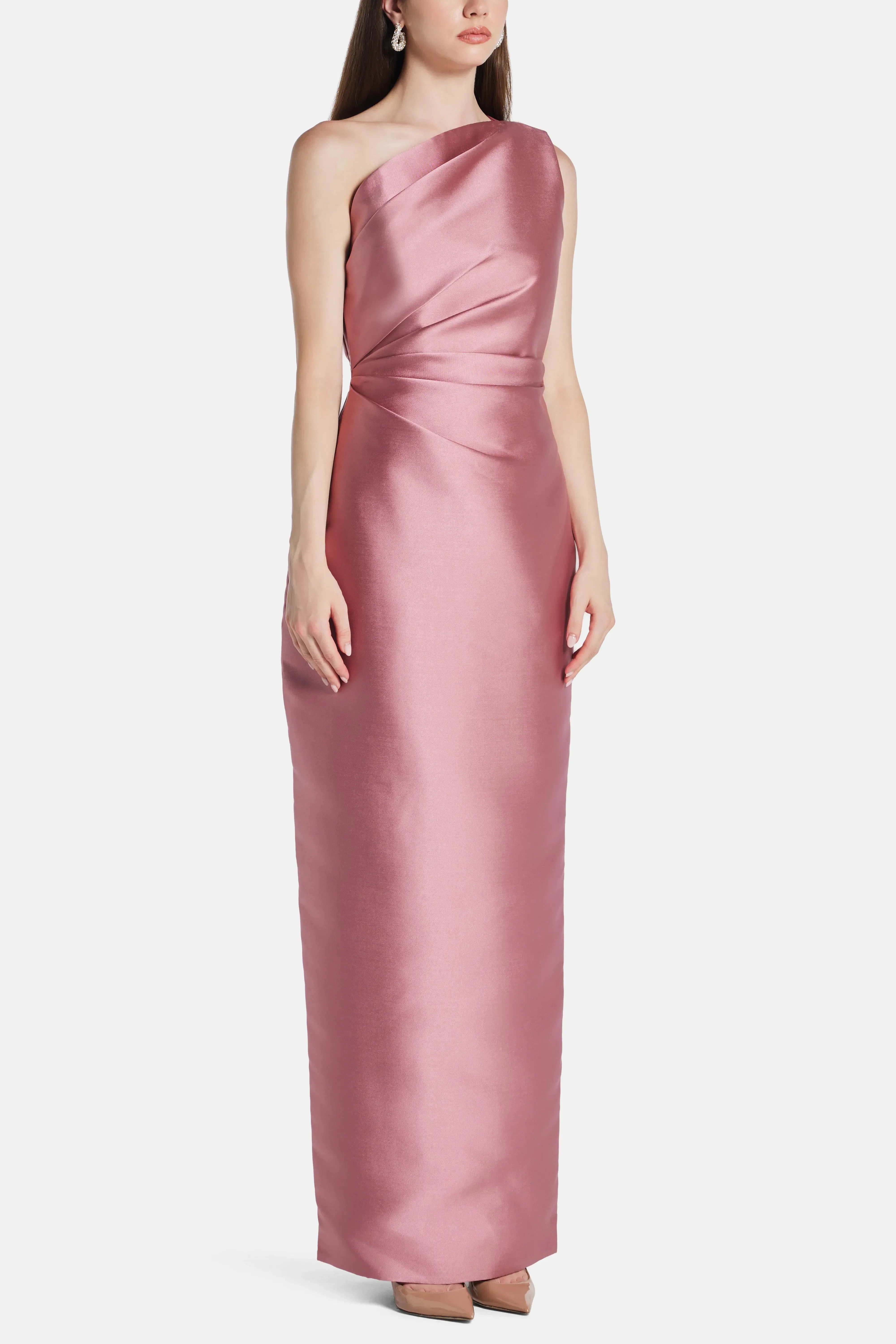 Solace London Kira One Shoulder Evening Dress in Pink