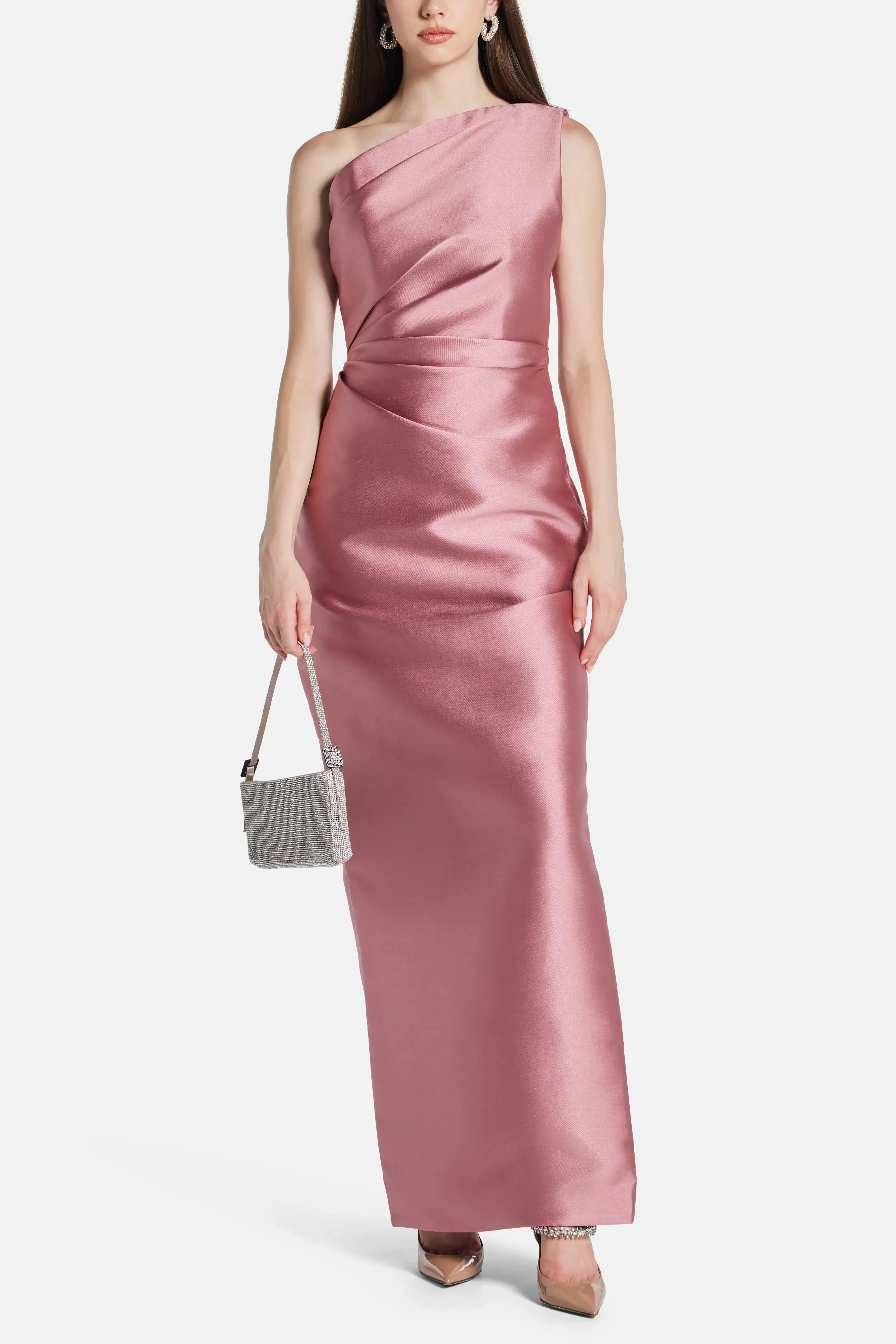 Solace London Kira One Shoulder Evening Dress in Pink