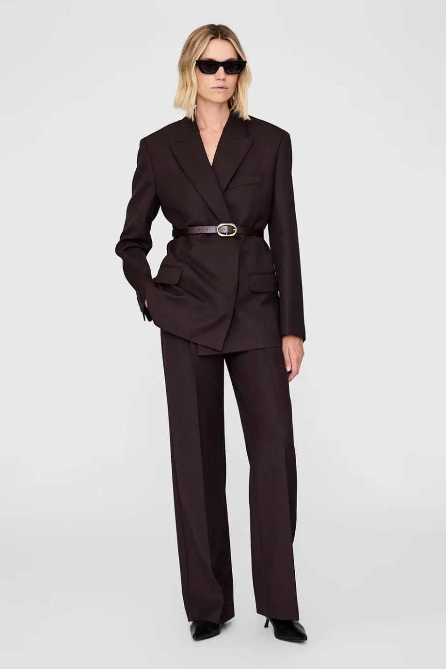 ANINE BING Trent Wool Trousers in Brown
