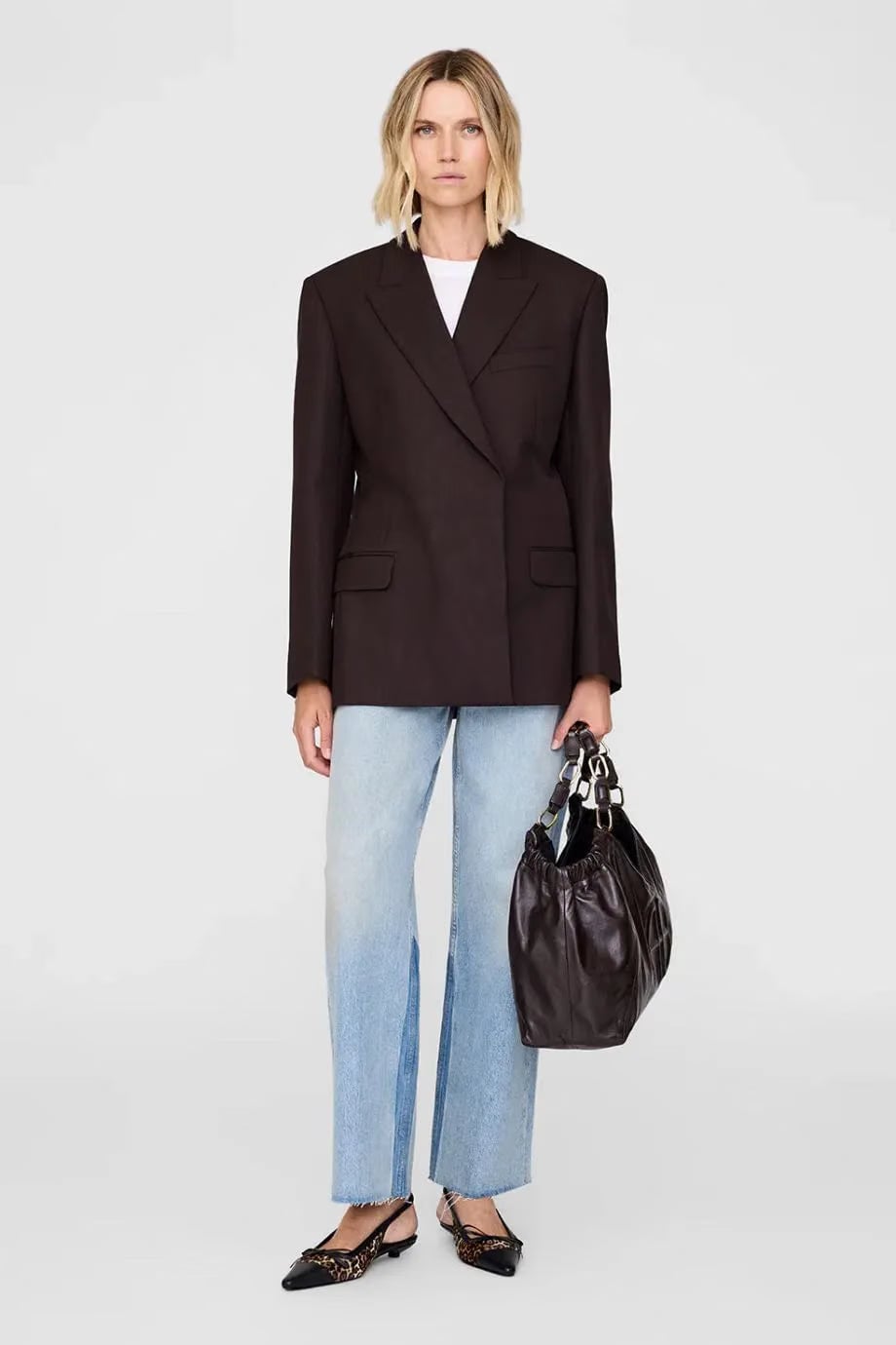 ANINE BING Aretha Wool Blazer in Brown