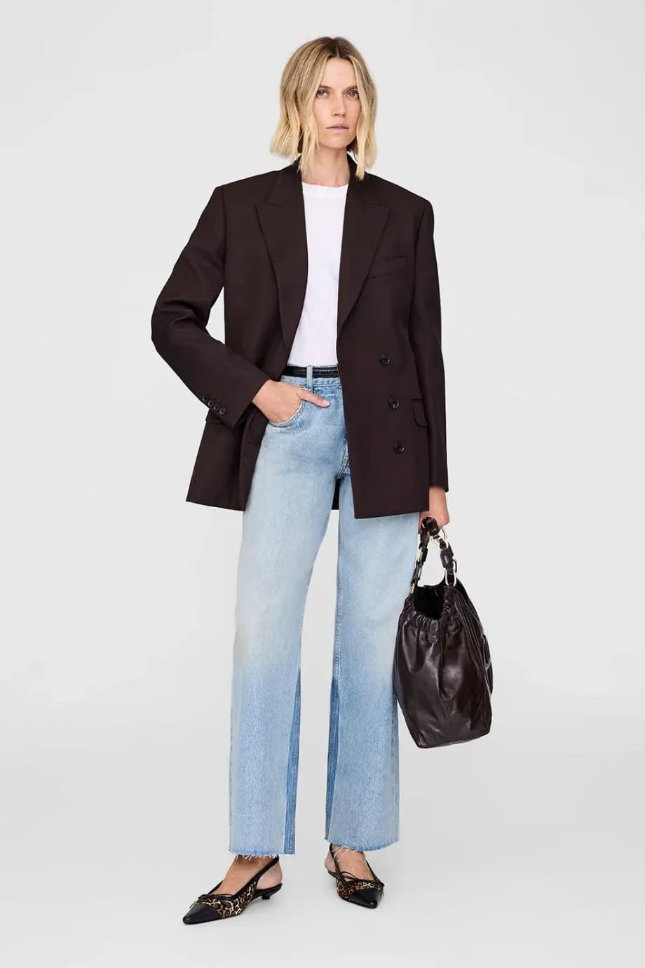 ANINE BING Aretha Wool Blazer in Brown