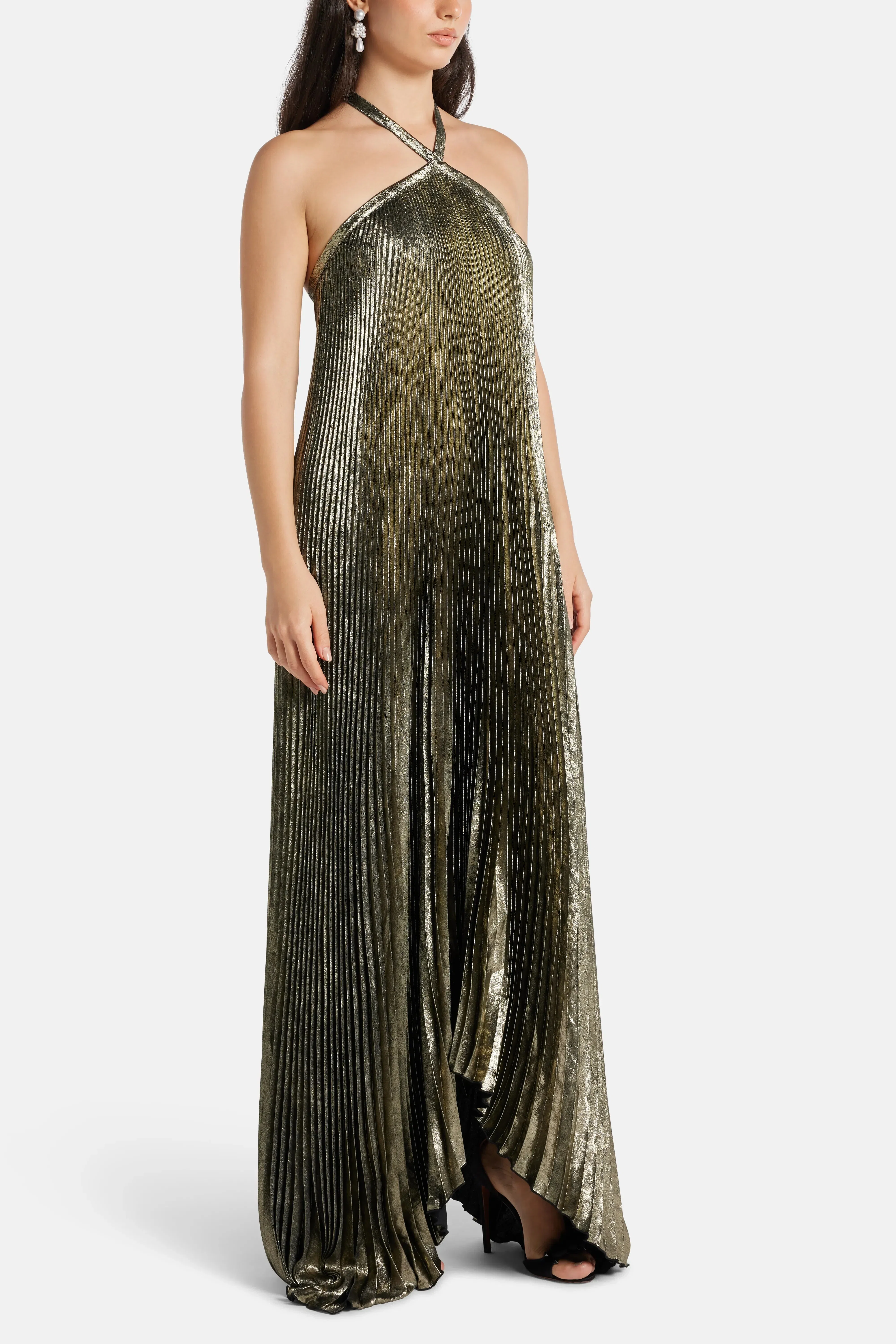 L'IDÉE Deesse Shimmer Evening Dress in Gold