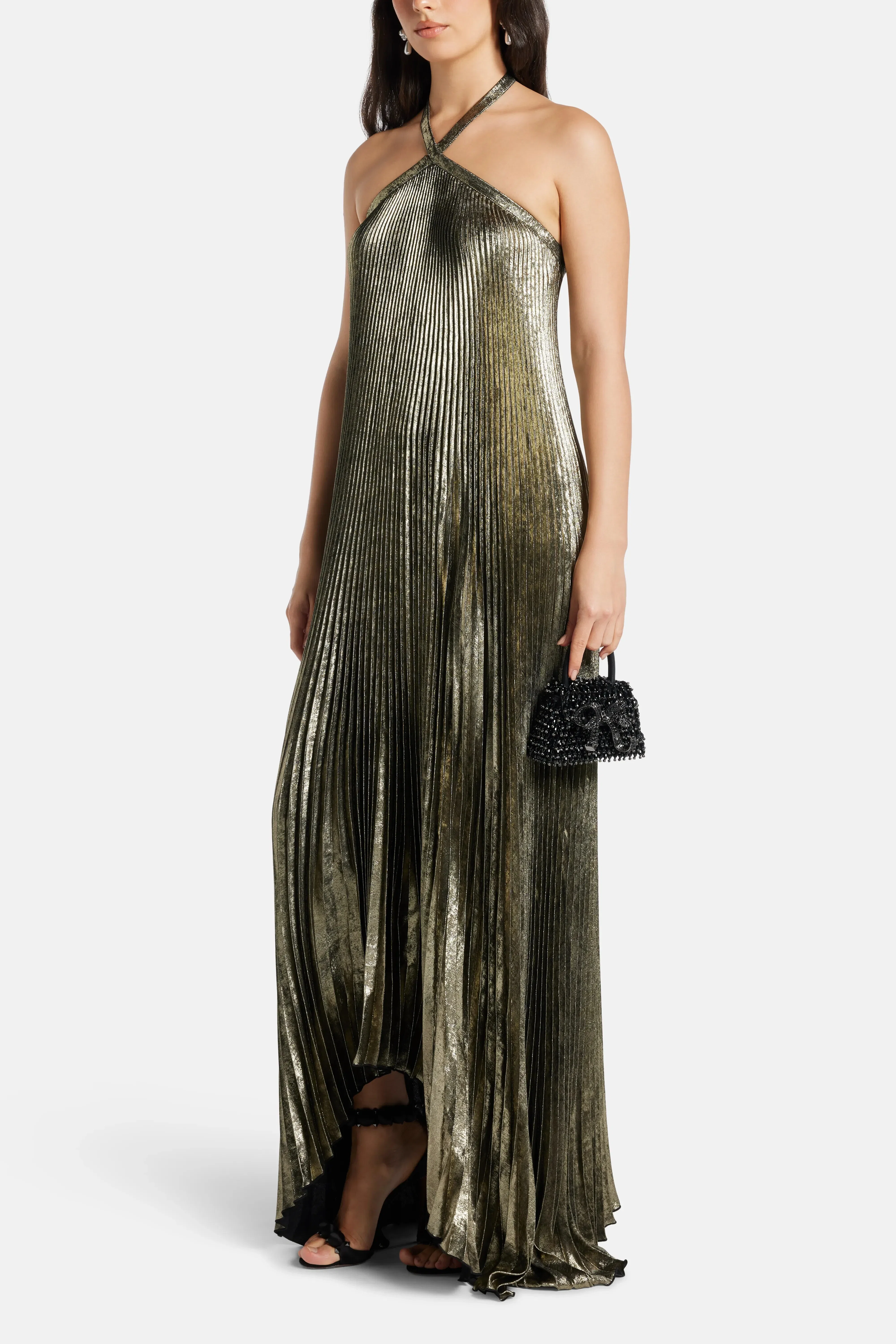 L'IDÉE Deesse Shimmer Evening Dress in Gold