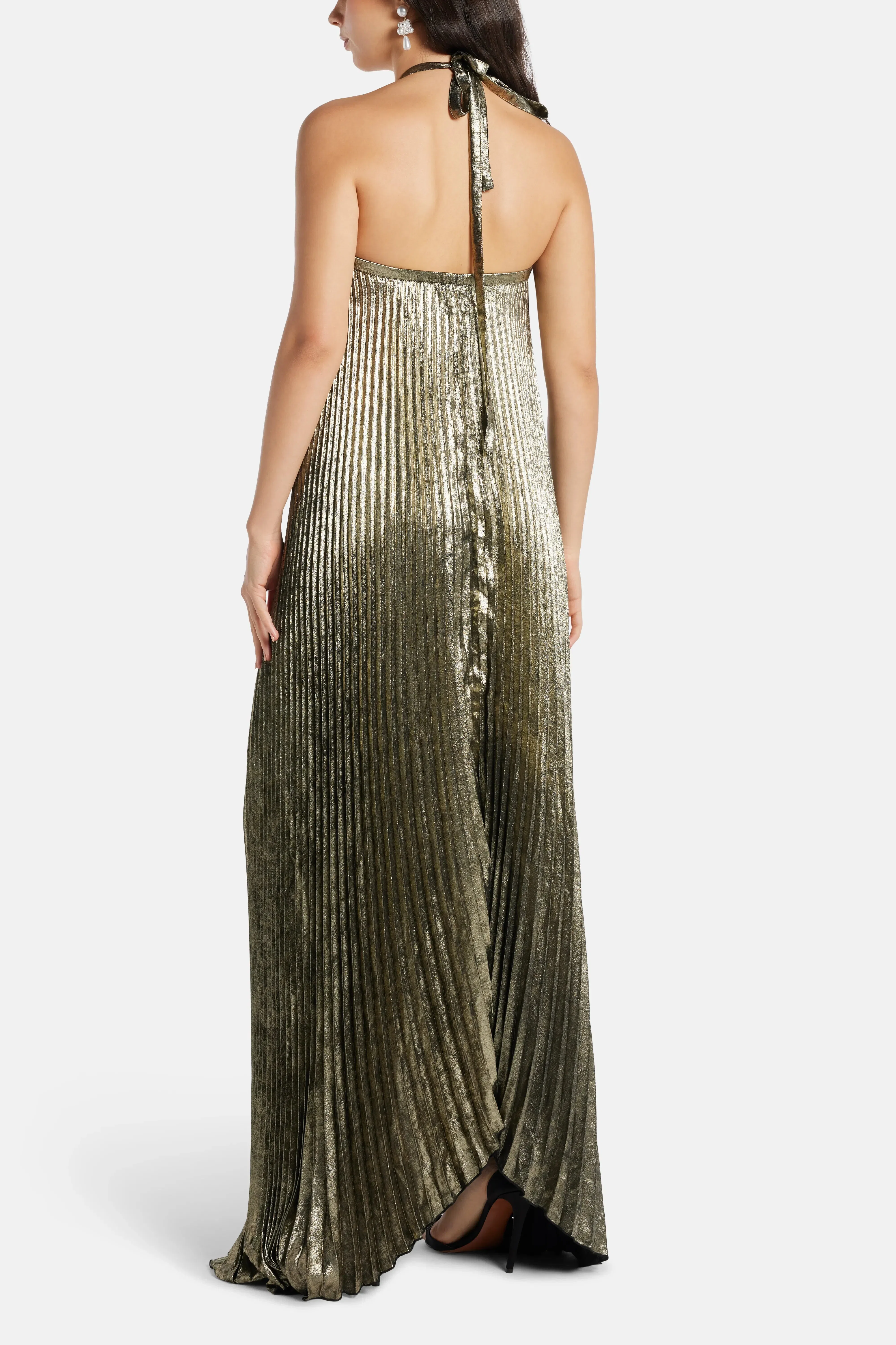 L'IDÉE Deesse Shimmer Evening Dress in Gold