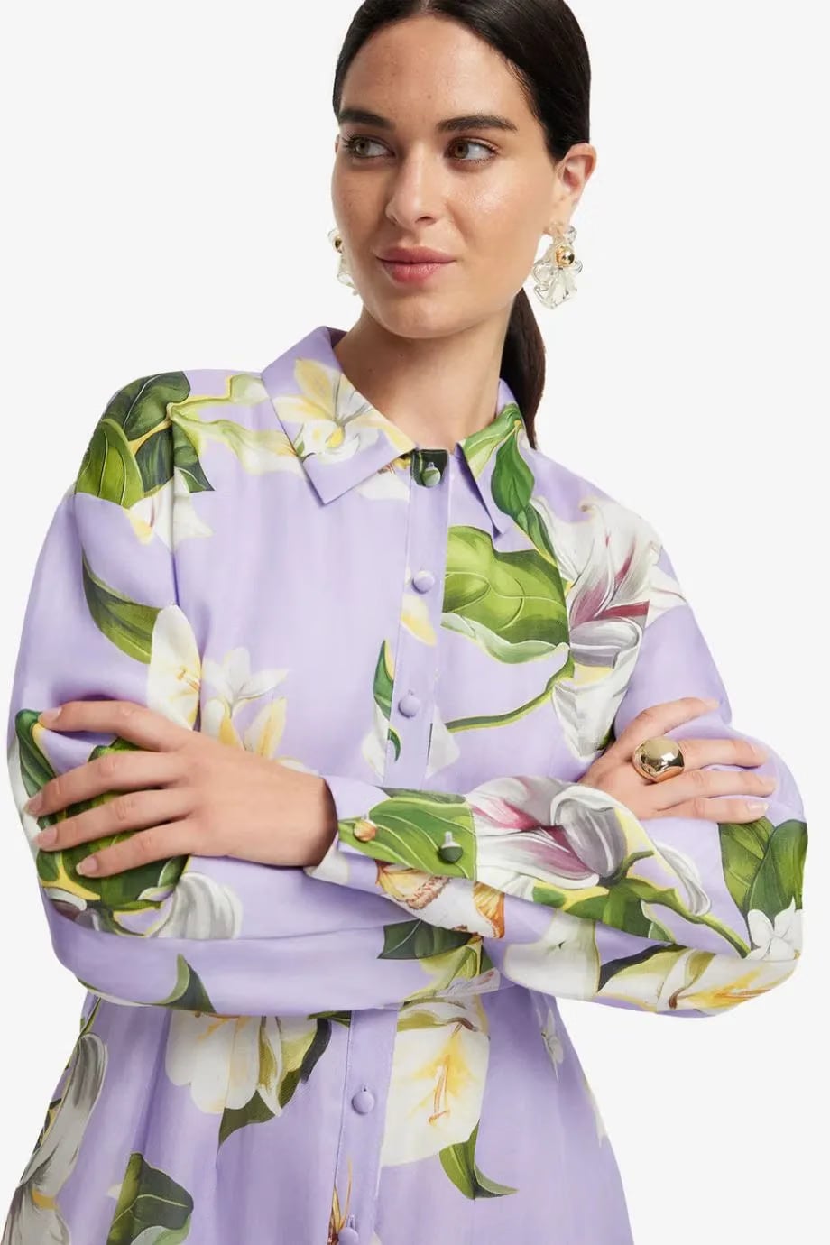 Leo Lin Josephine Floral Lily Blossom Belted Silk Maxi Dress in Purple