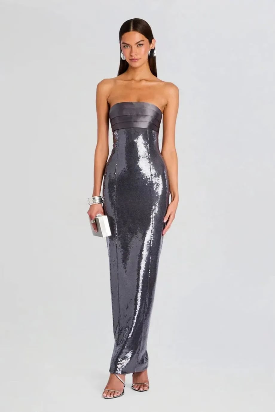 Retrofete Kenia Sequin Evening Dress in Grey
