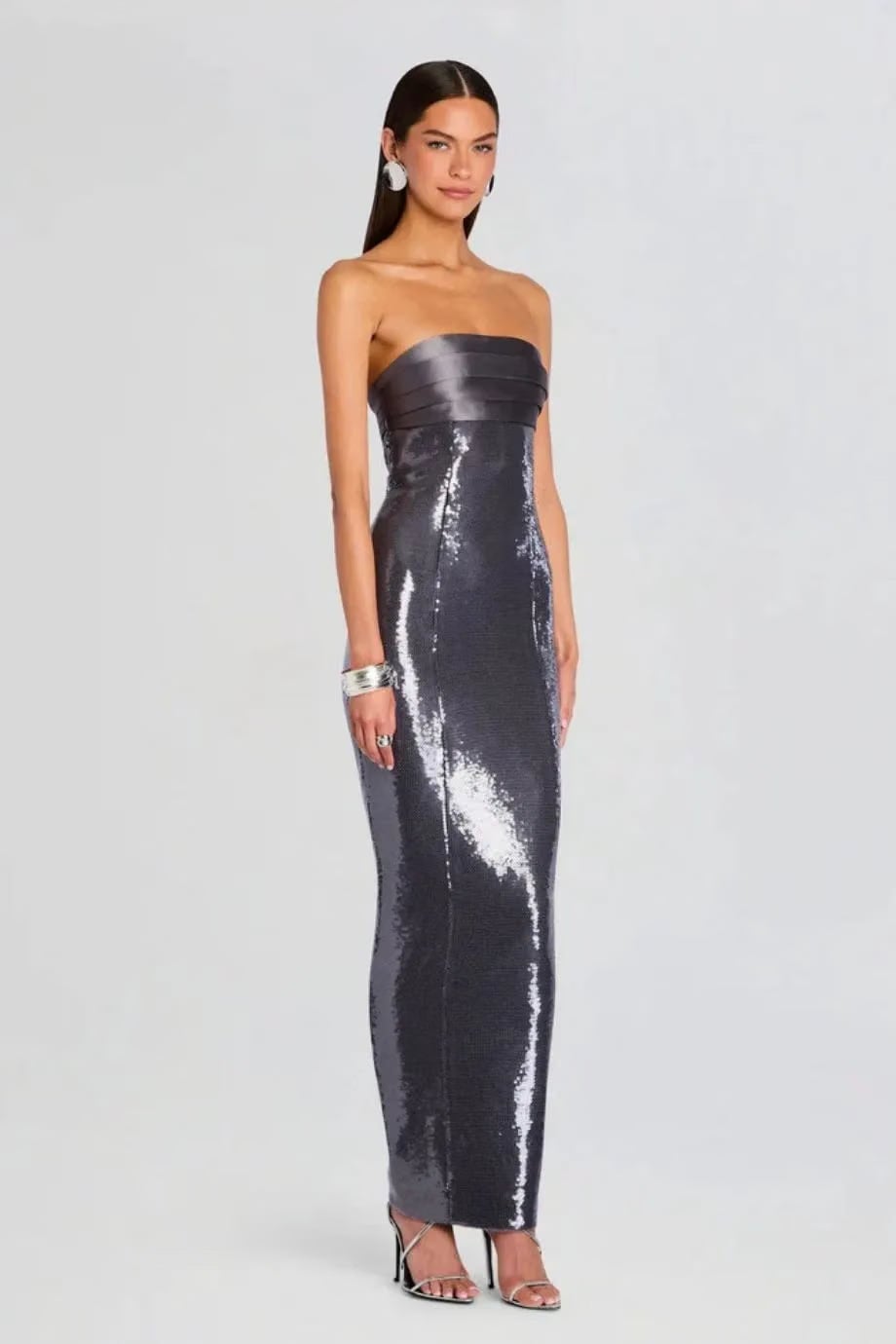Retrofete Kenia Sequin Evening Dress in Grey