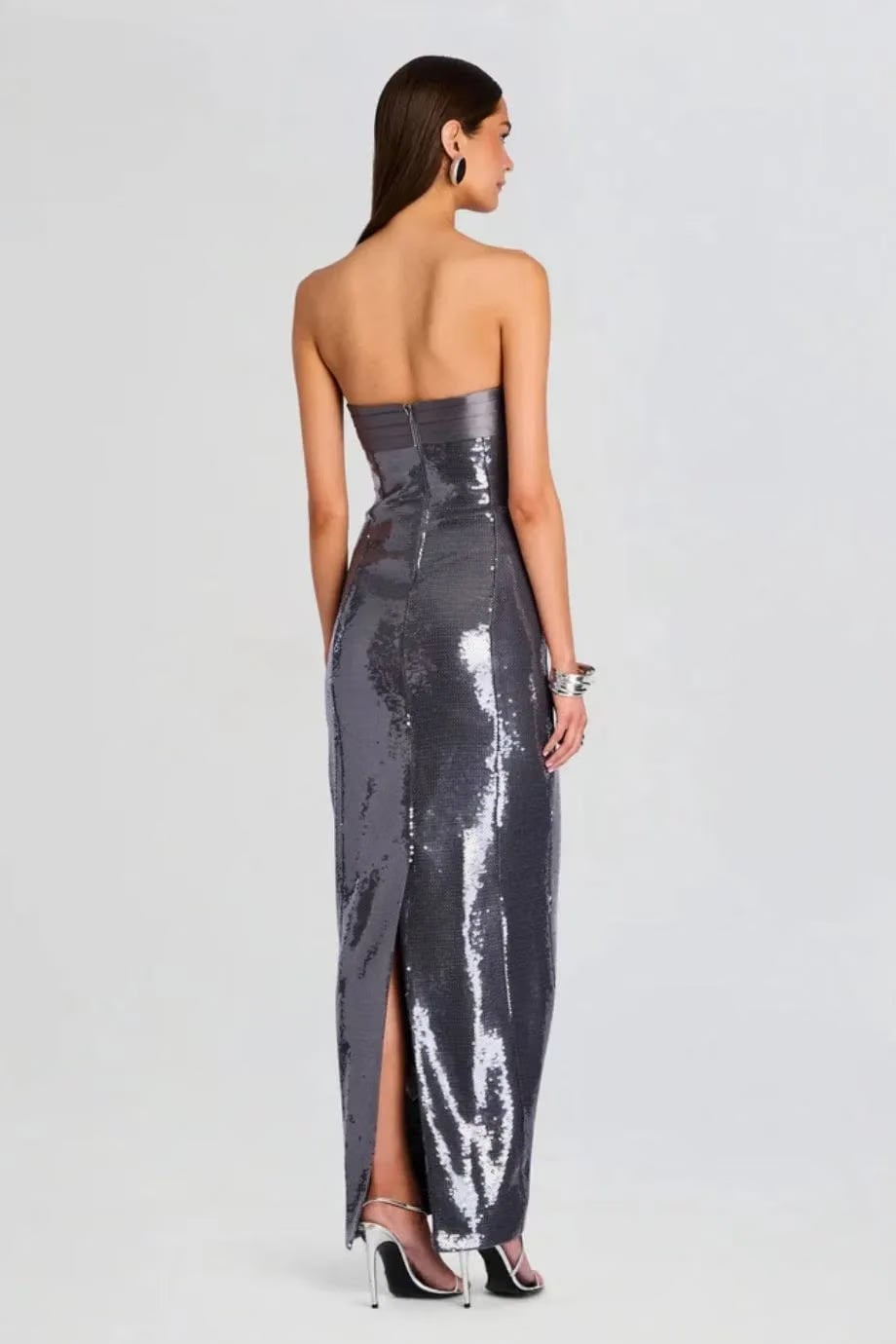 Retrofete Kenia Sequin Evening Dress in Grey