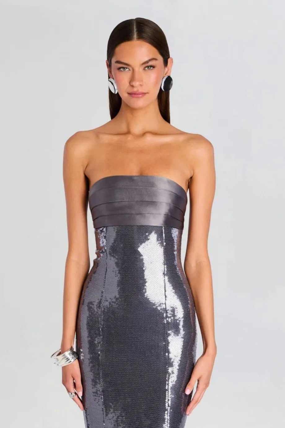 Retrofete Kenia Sequin Evening Dress in Grey