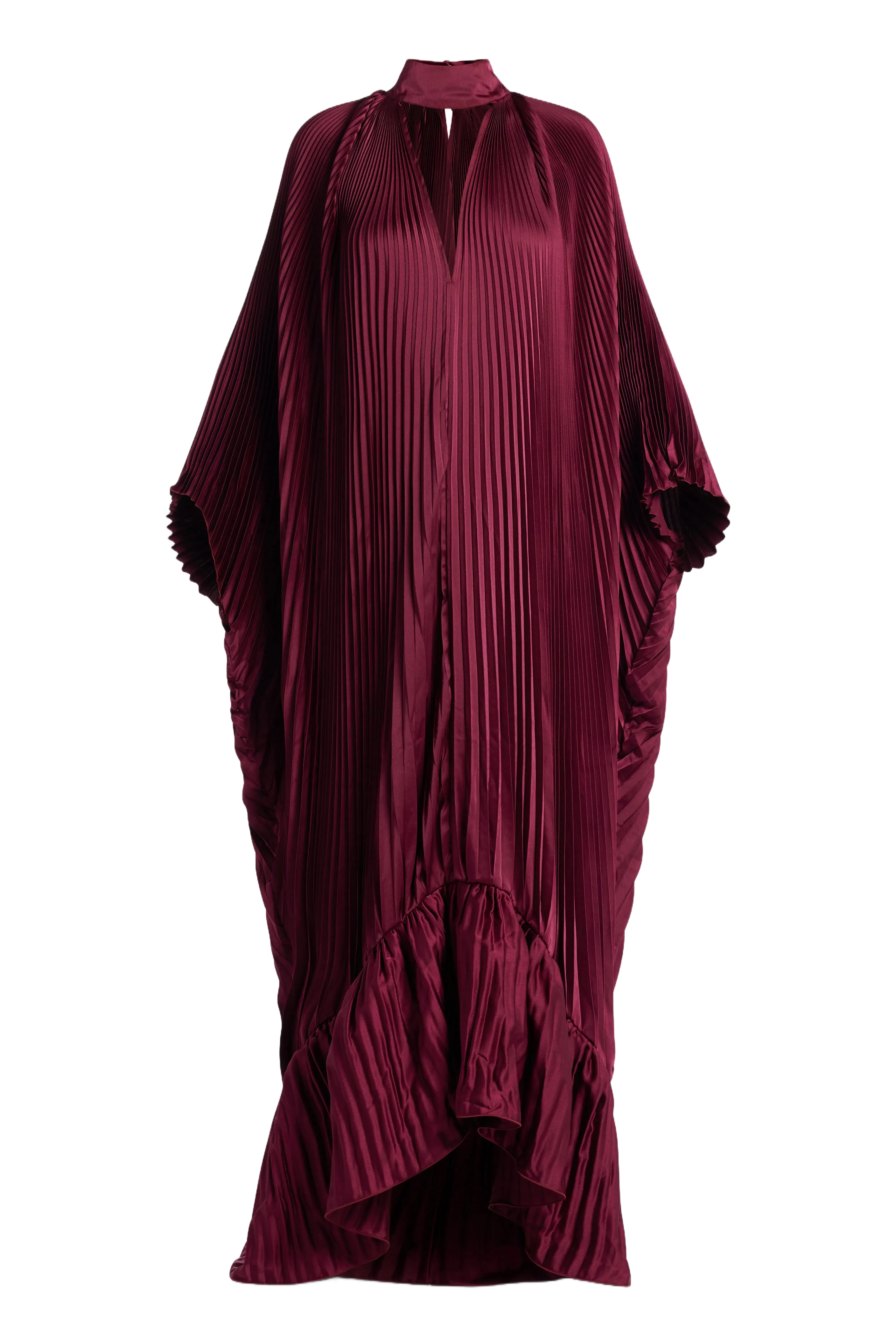L'IDÉE Empire Pleated Evening Dress in Burgundy