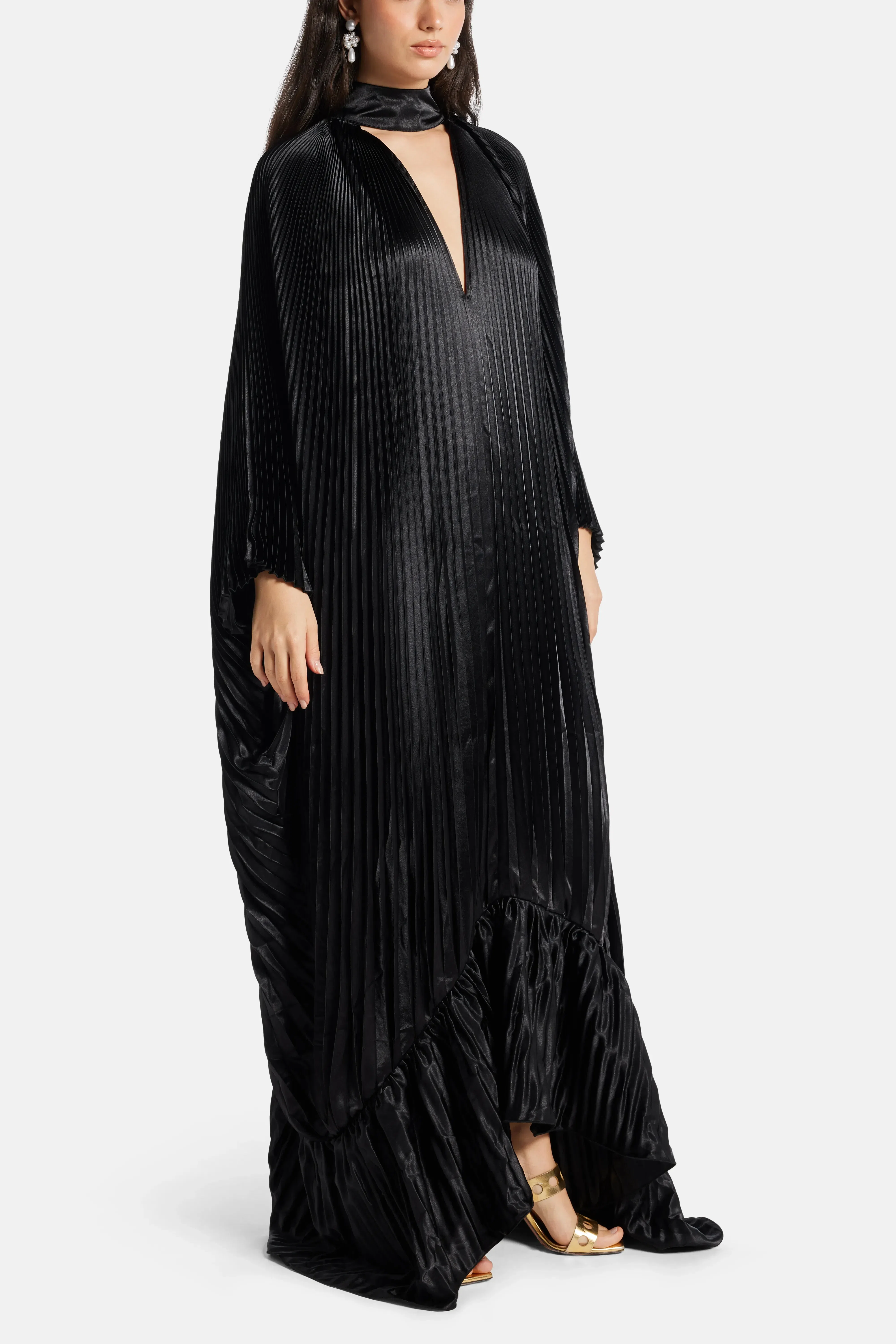 L'IDÉE Empire Pleated Evening Dress in Black